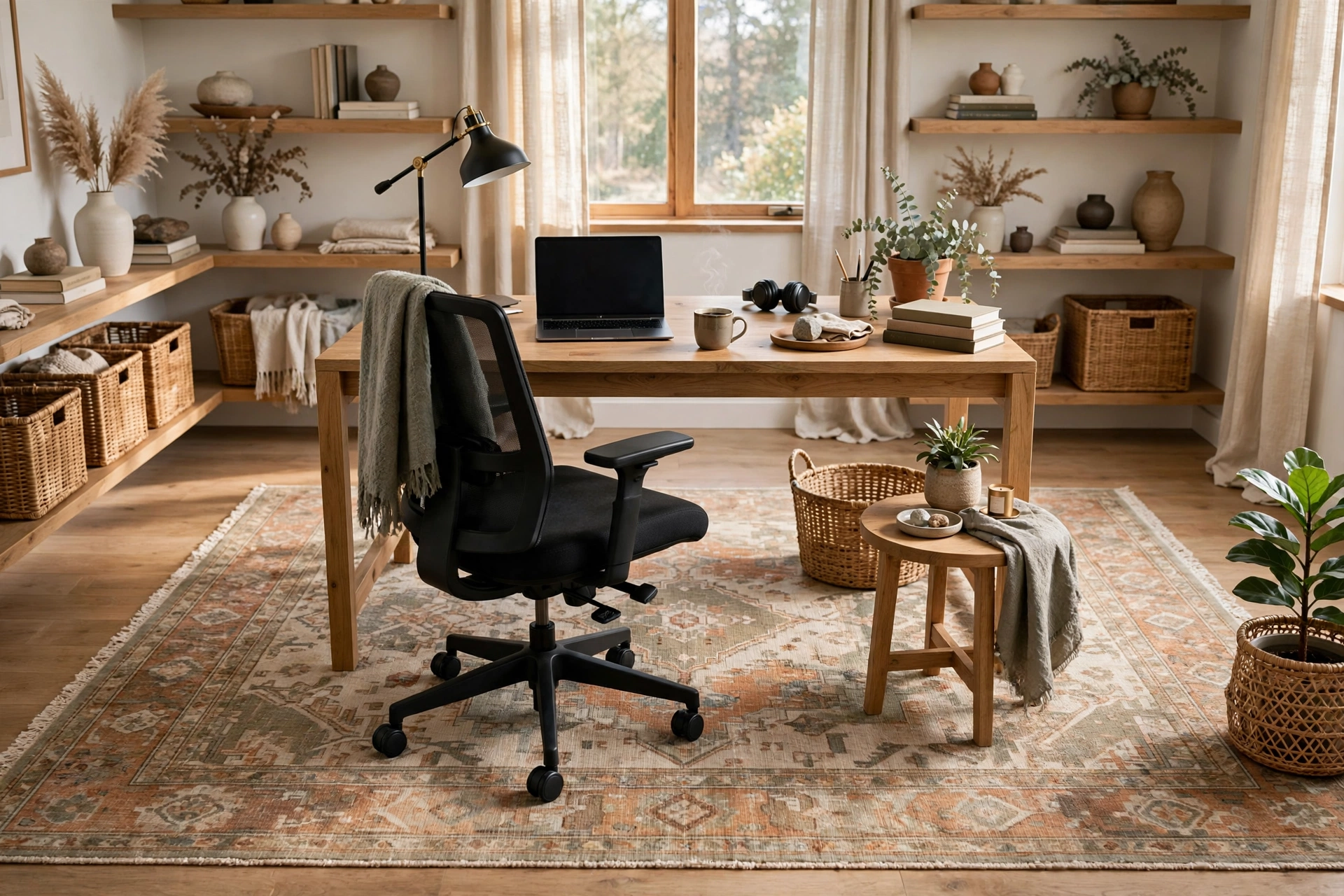 Desk Zone Grounded By Large Area Rug