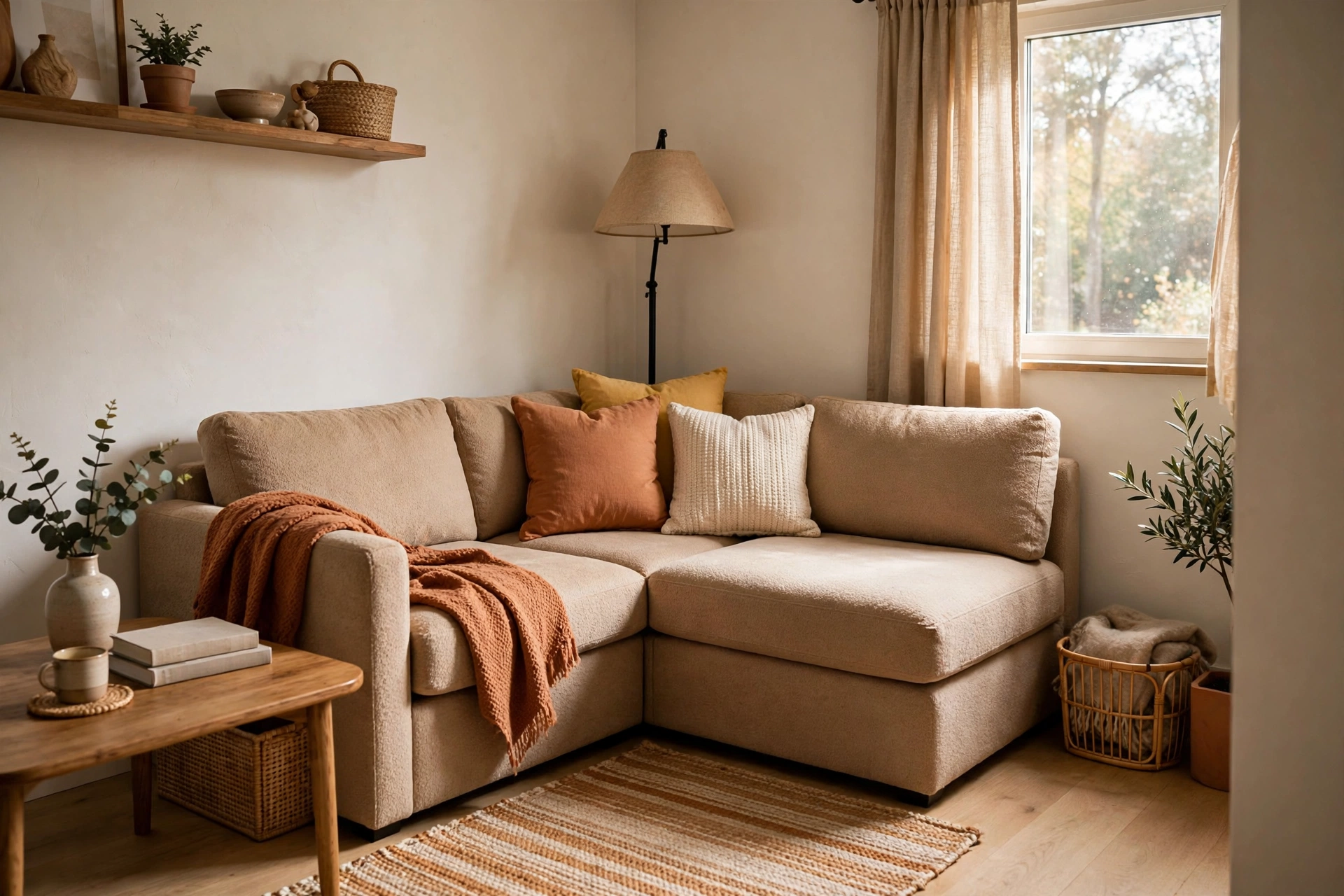 Sectional Sofa Tucked Into A Living Room Corner