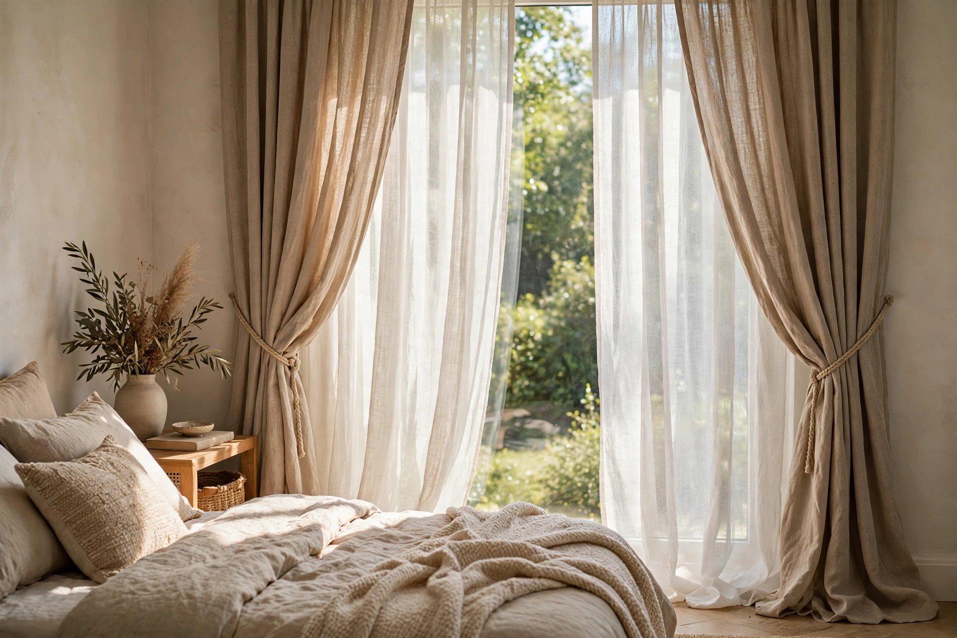 Layered Sheer And Drape Curtain Bedroom Window