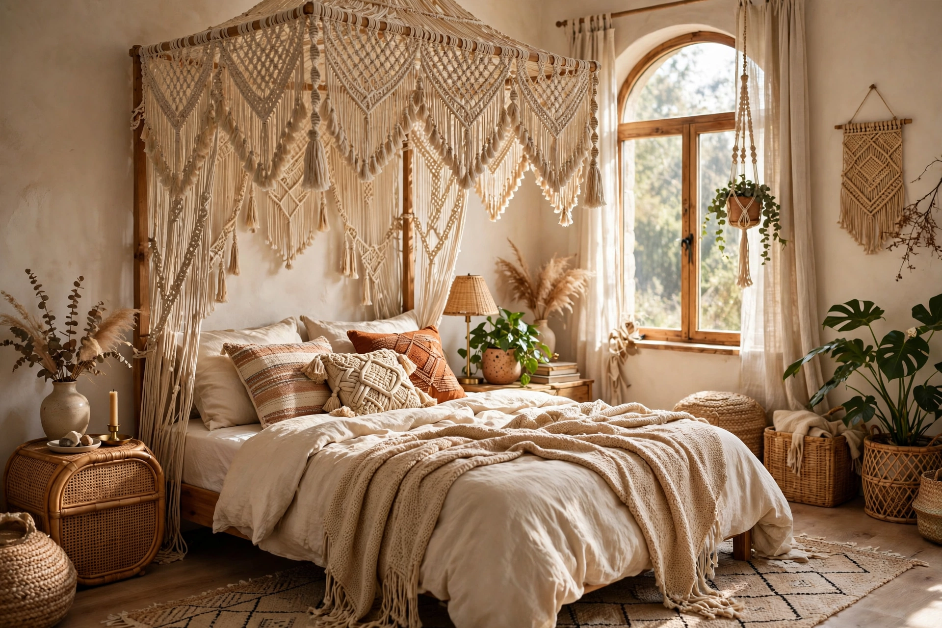 Boho Macrame Canopy Bed Cozy Bedroom