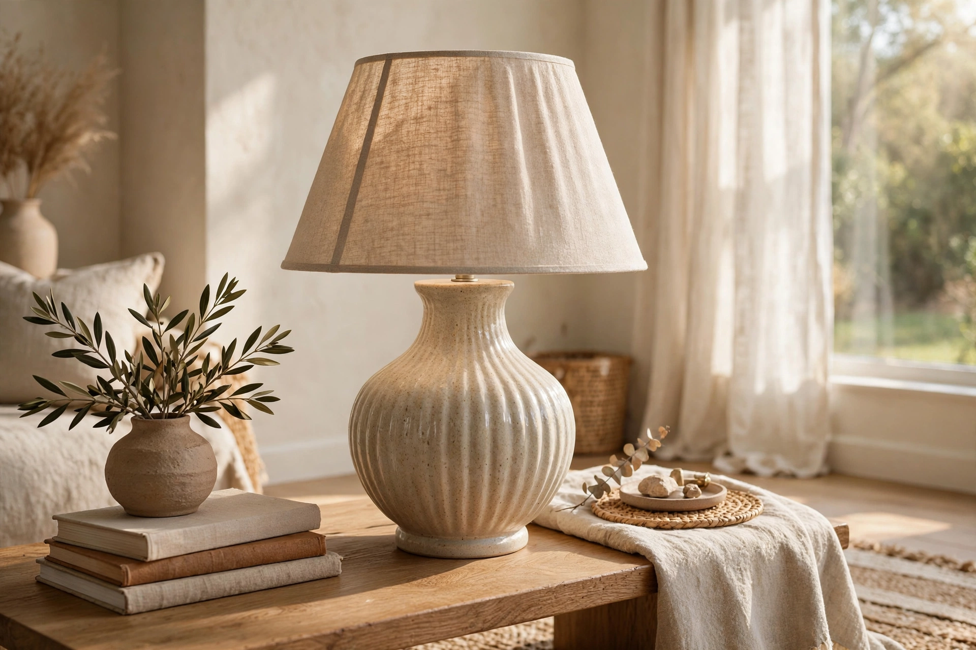 Ceramic Base Lamp With Linen Shade