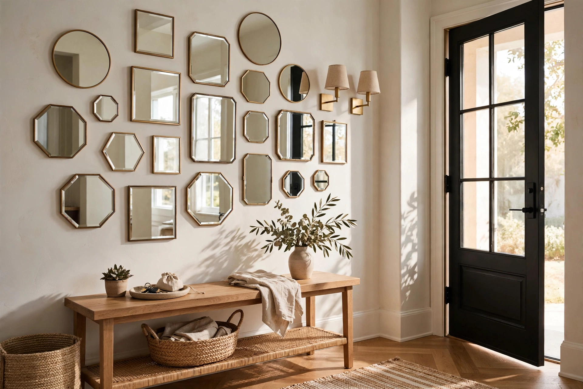 Gallery Wall of Small Mirrors in an Entryway