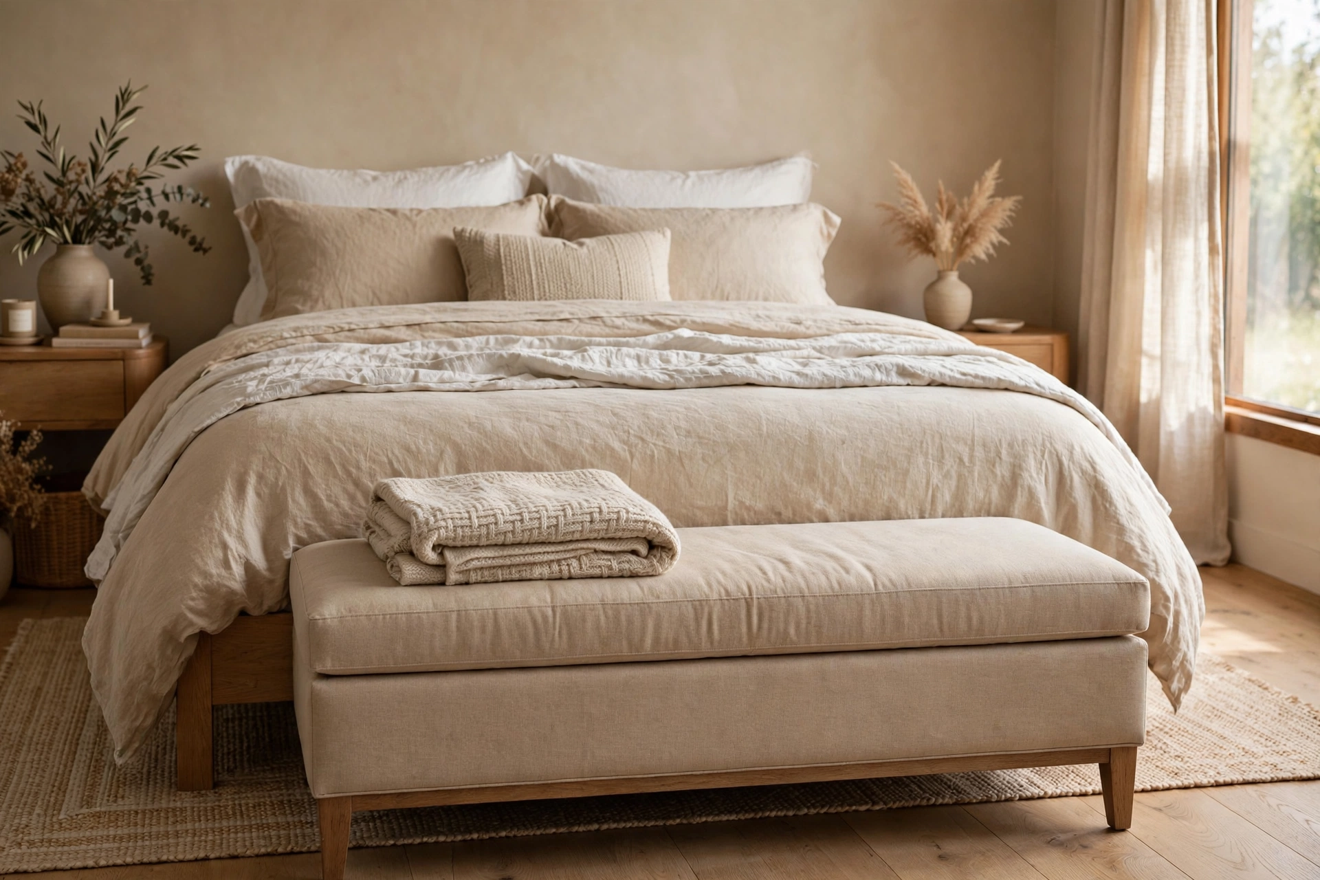 Upholstered Storage Bench At Foot Of Bed