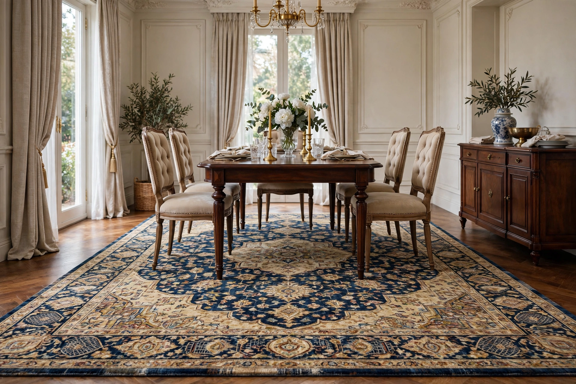 Grand Area Rug Under Formal Dining Table