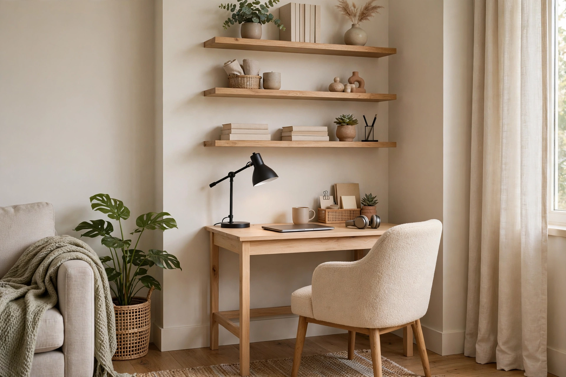Compact Workstation Tucked Into A Living Room Corner