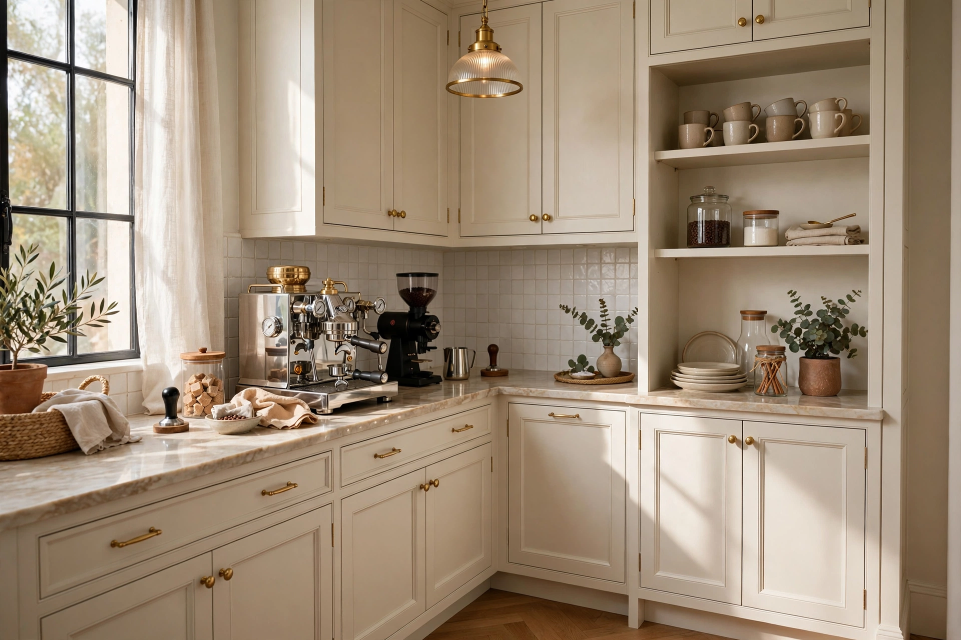 Coffee Bar Station In A Bright Butler's Pantry Corner