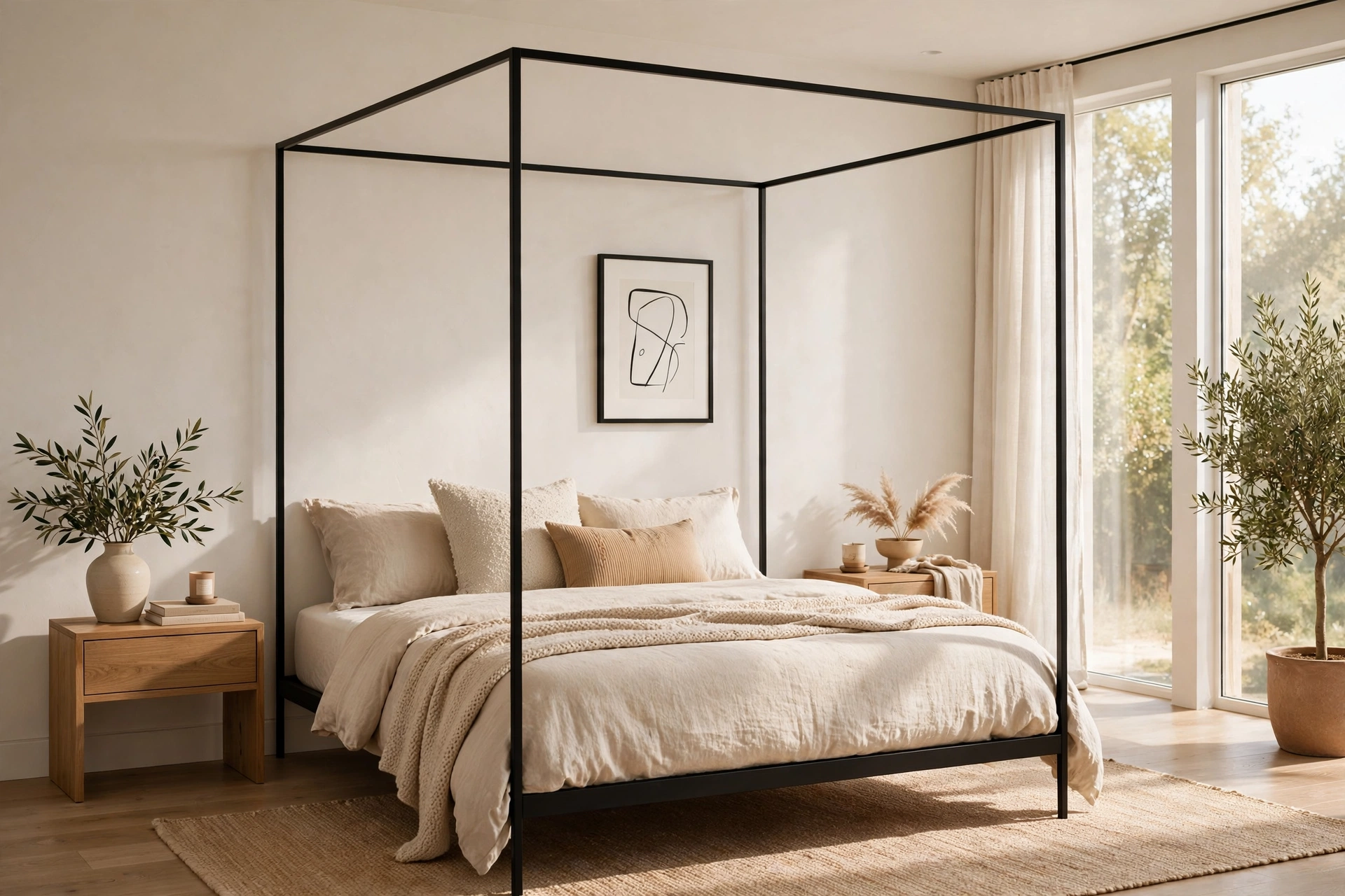 Minimalist Canopy Bed Frame Modern Bedroom