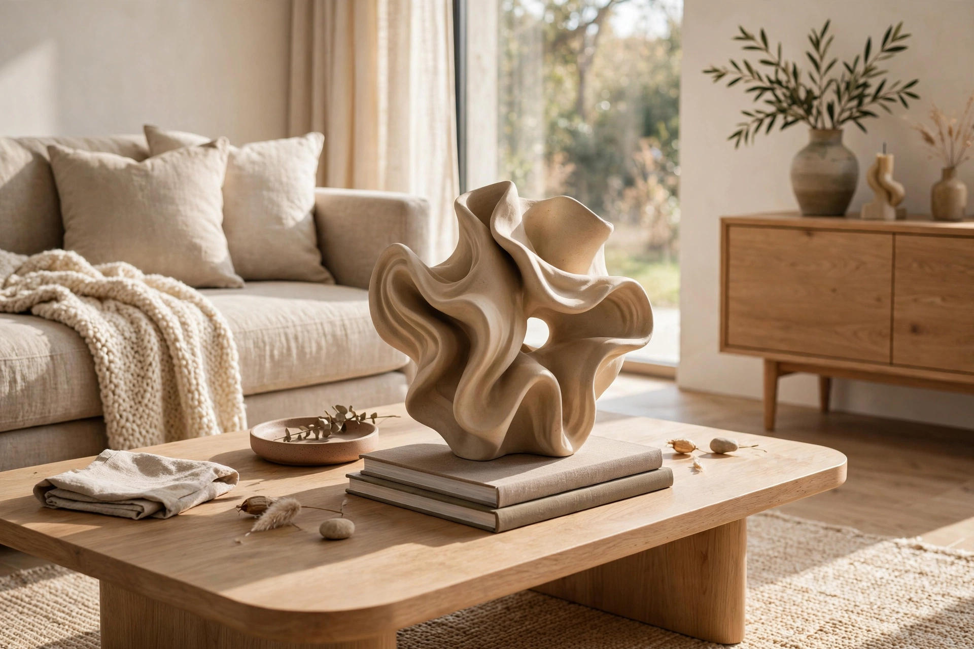 Sculptural Decor Object on Modern Coffee Table