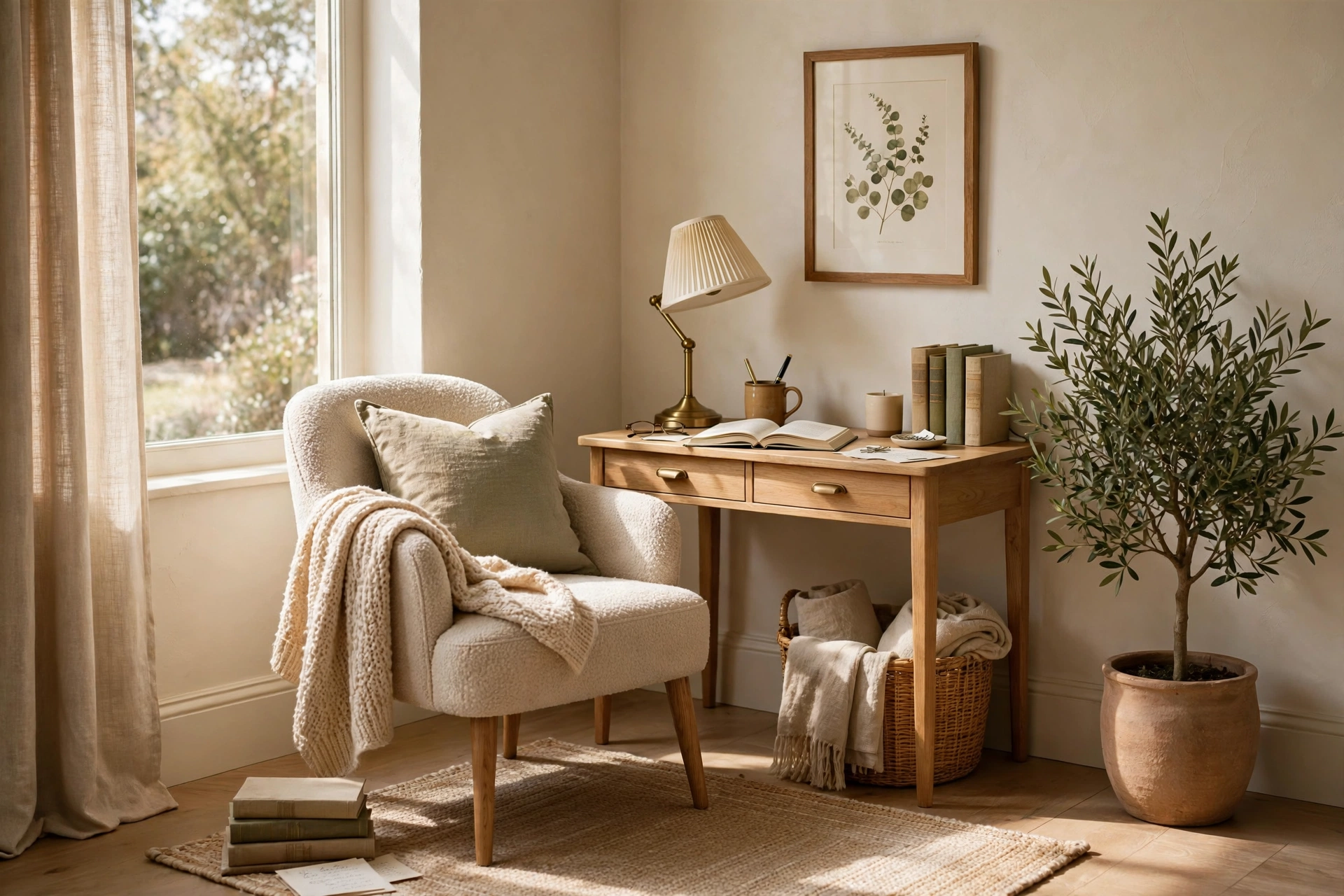 Cozy Corner Combining A Reading Chair With A Small Writing Desk