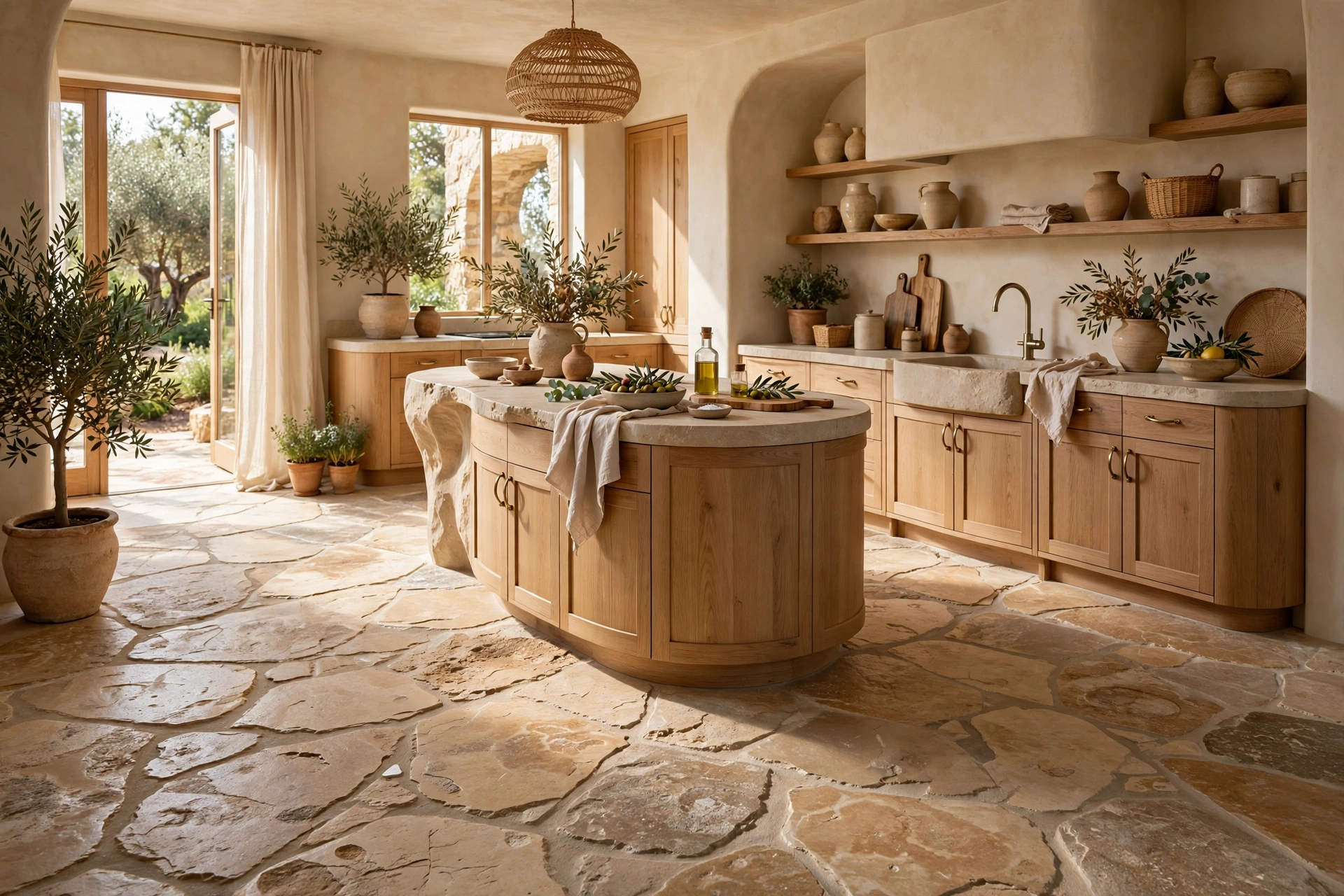 Natural Stone Kitchen Floor With Organic Elegance