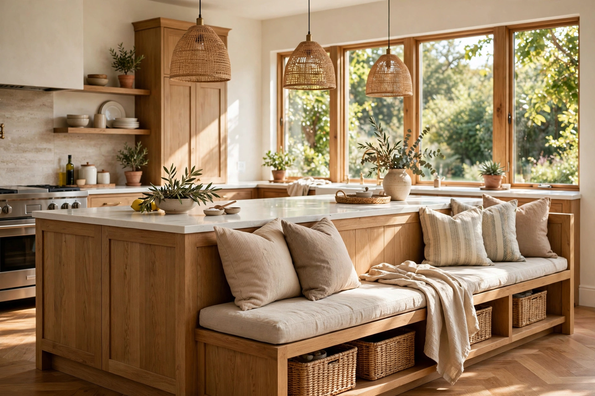 Kitchen Island With Built In Bench Along The Island Side
