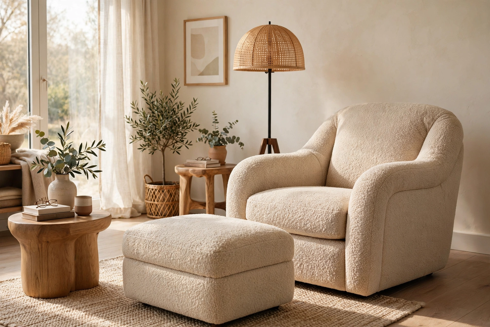 Oversized Reading Chair With Ottoman And Floor Lamp