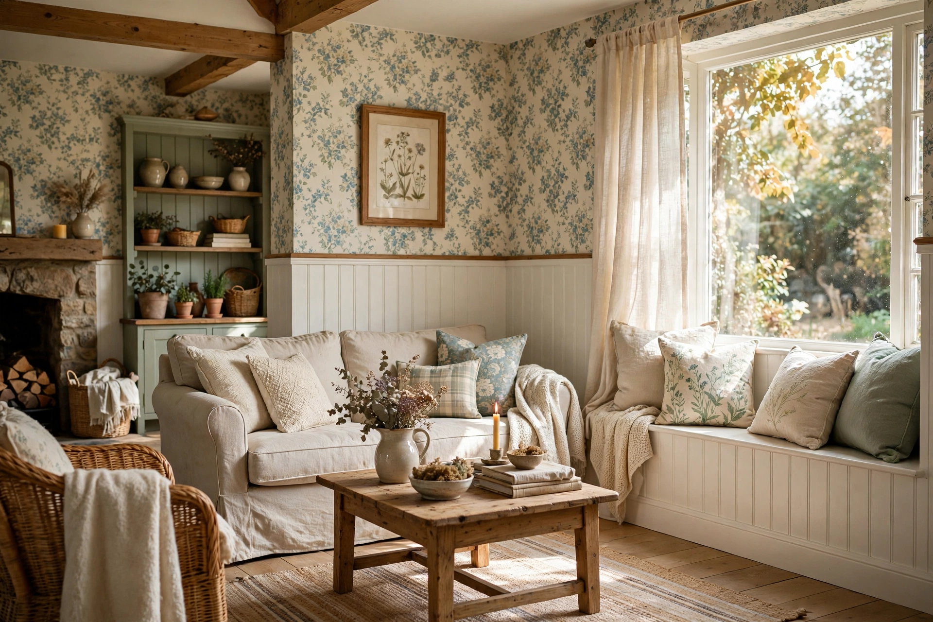 Beadboard Wainscoting In A Cozy Cottage Style Living Room