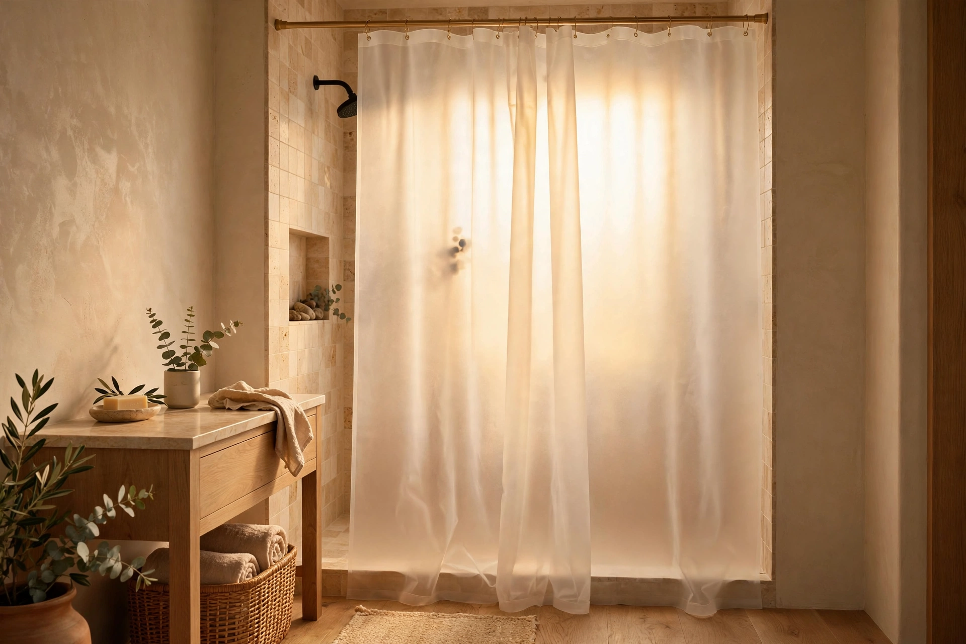 Frosted Translucent Shower Curtain Glowing With Daylight