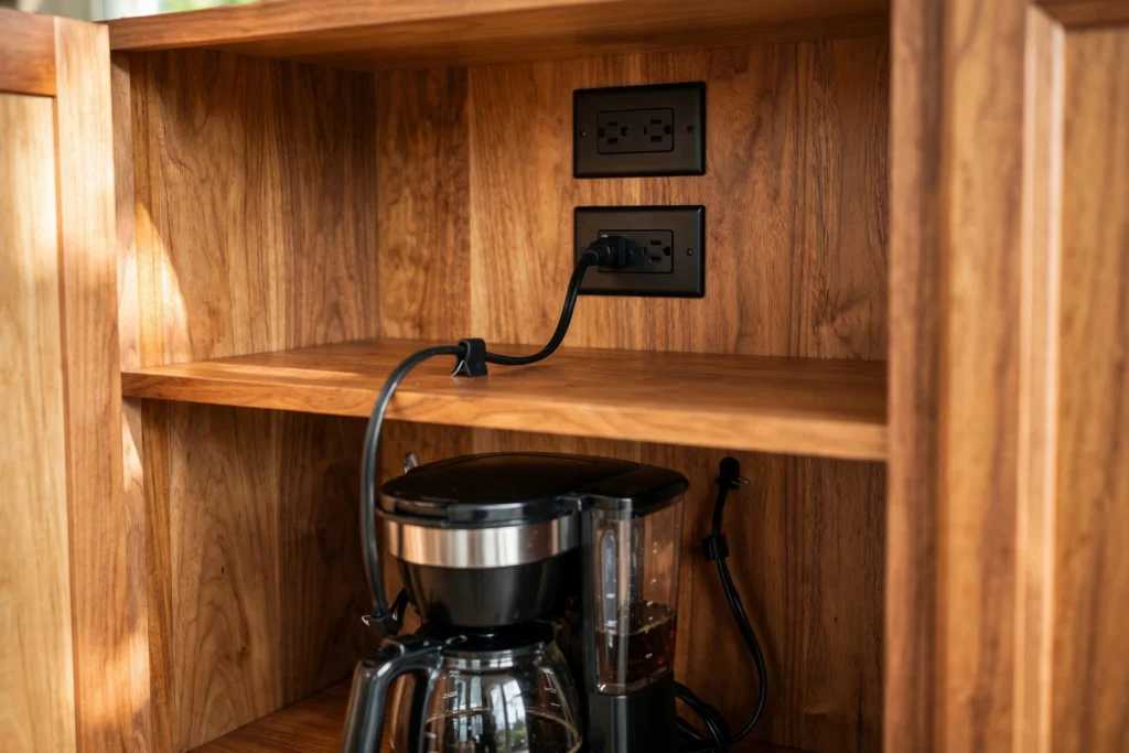 Appliance Garage Interior With Built In Power Outlets