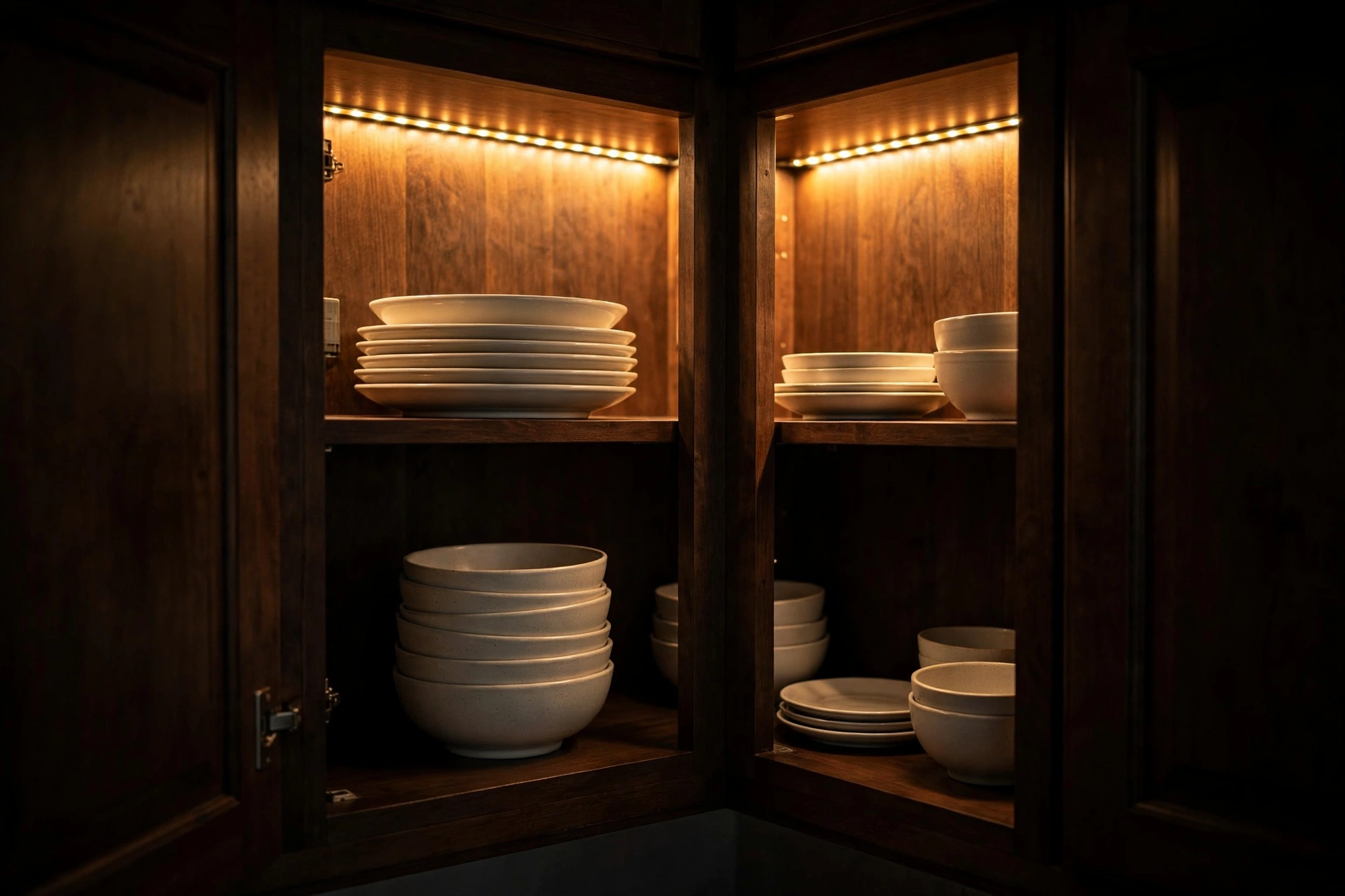 Interior LED Lighting Inside Dark Corner Cabinet