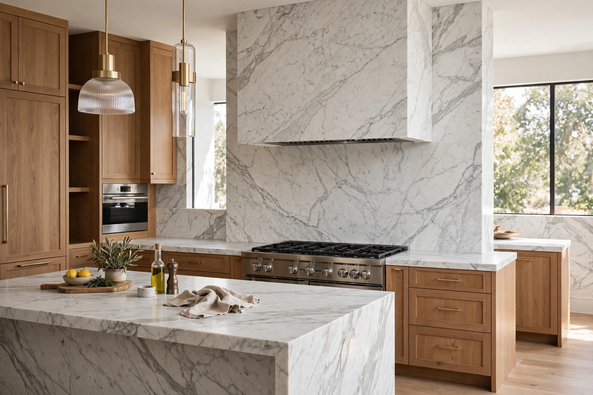 Marble Clad Range Hood For Seamless Luxury