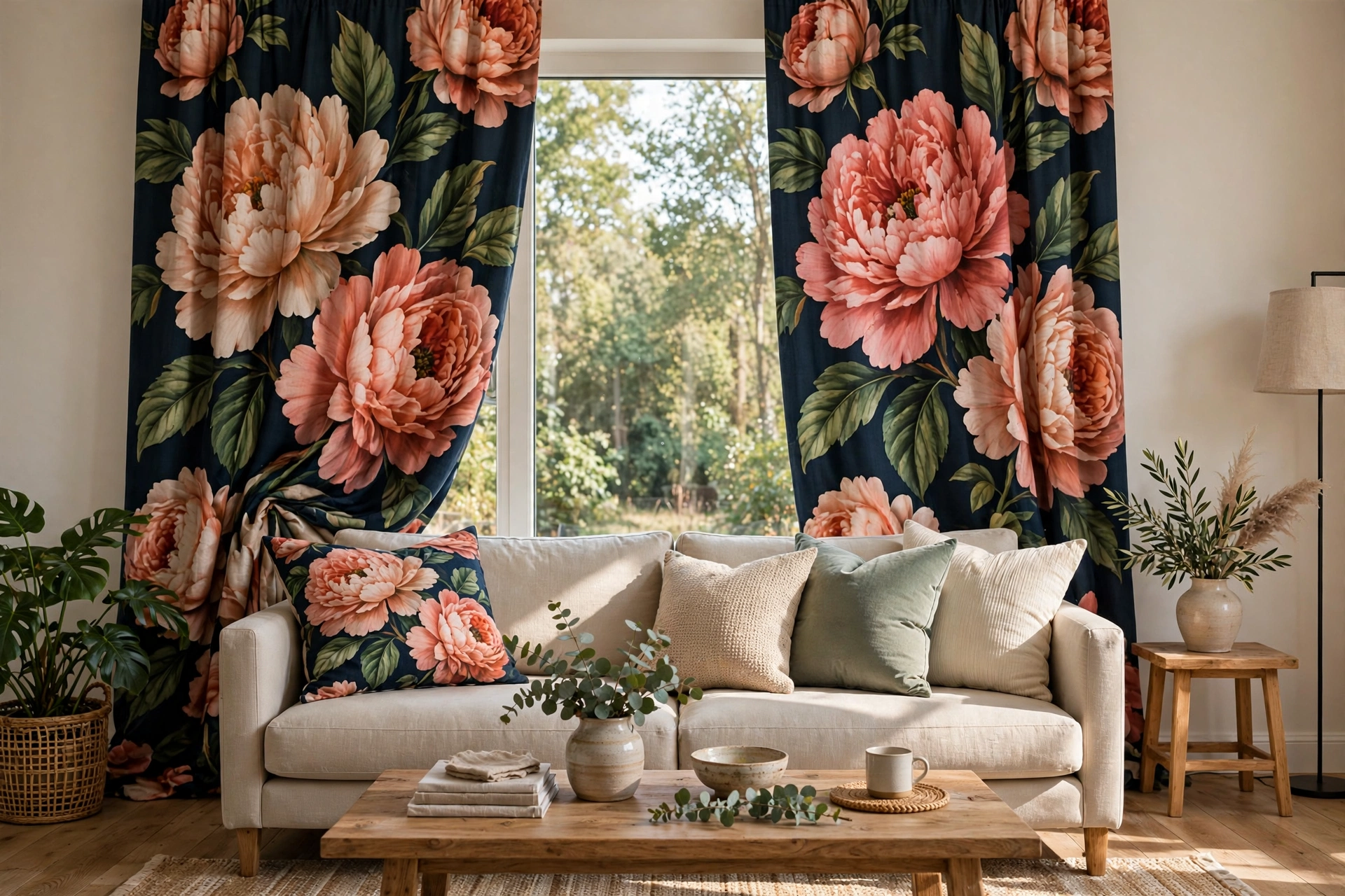 Bold Patterned Curtains As Living Room Focal Point