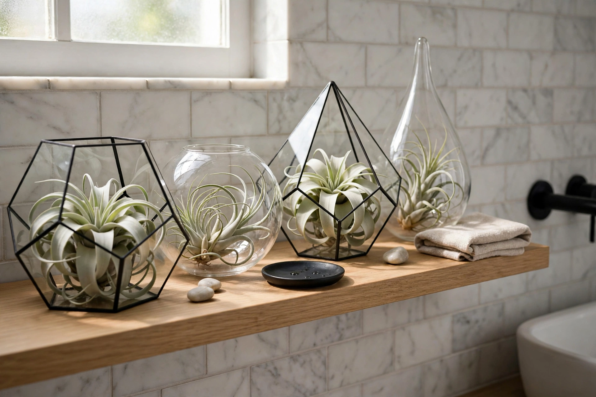 Air Plants Displayed Without Soil In Bathroom
