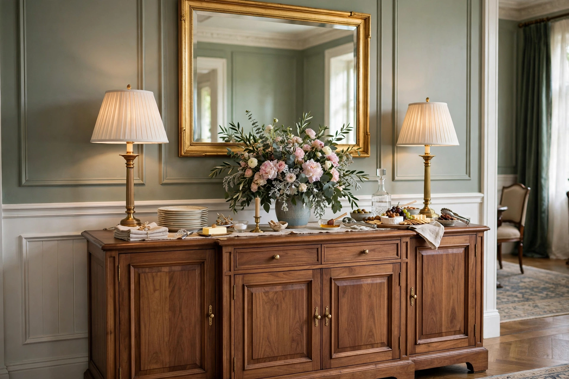 Styled Sideboard Serving Station In Formal Dining Room