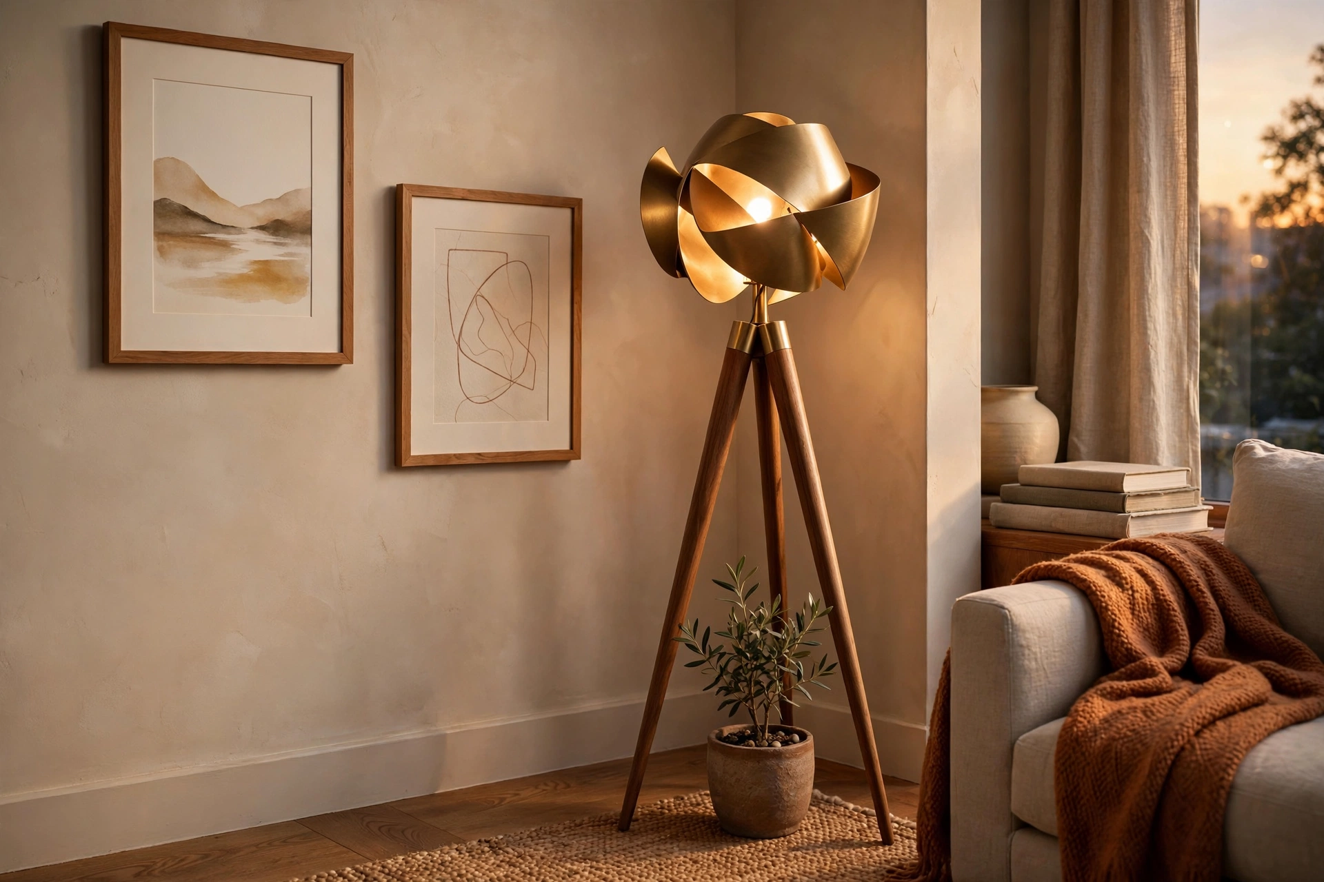 Floor Lamp Layered With Art In A Living Room Corner