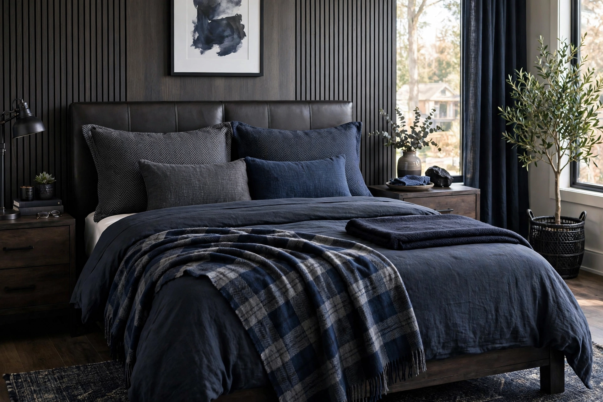 Masculine Bedroom With Plaid And Bold Patterns