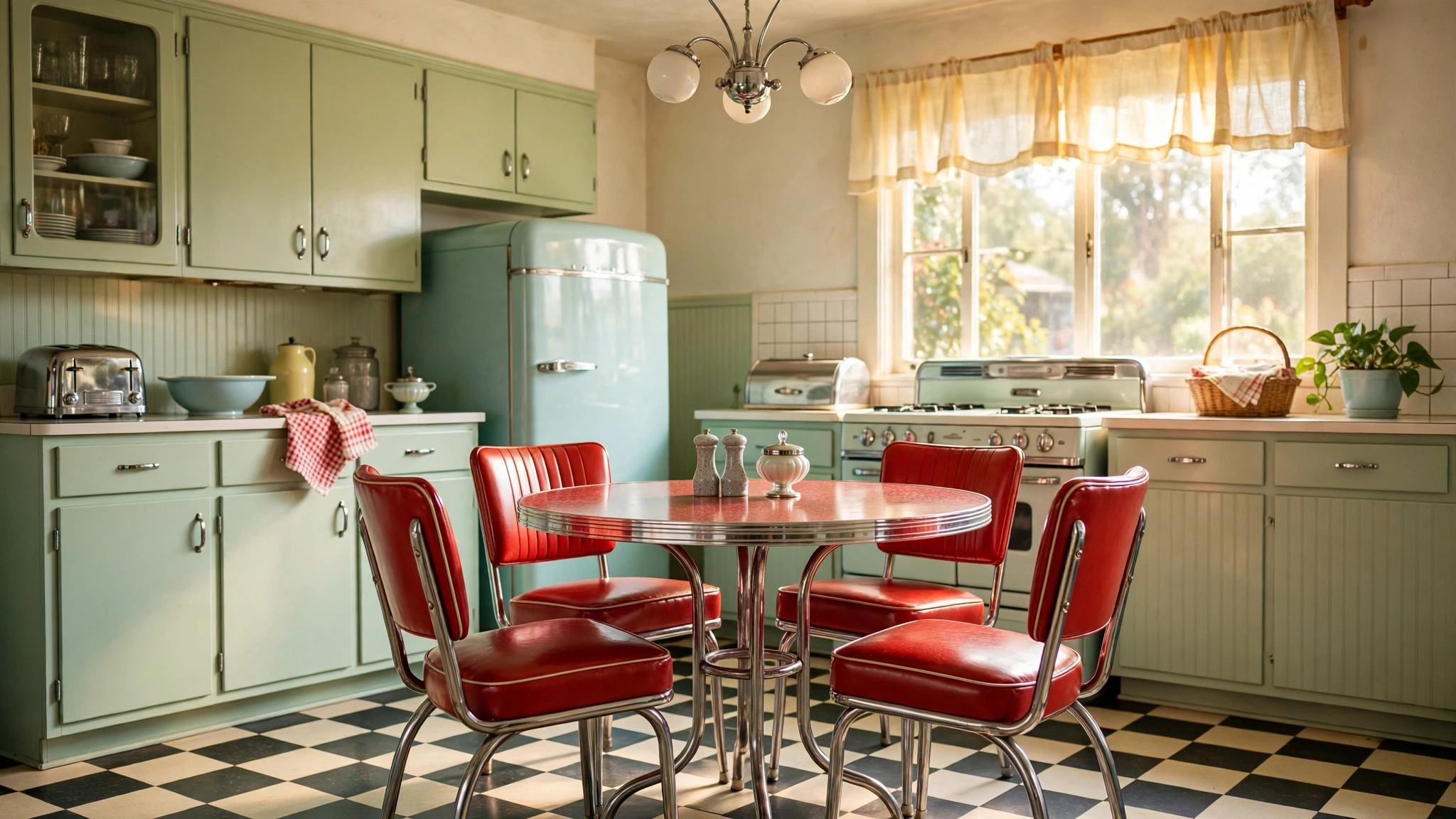 Chrome and vinyl dinette set in a 1950s style vintage kitchen