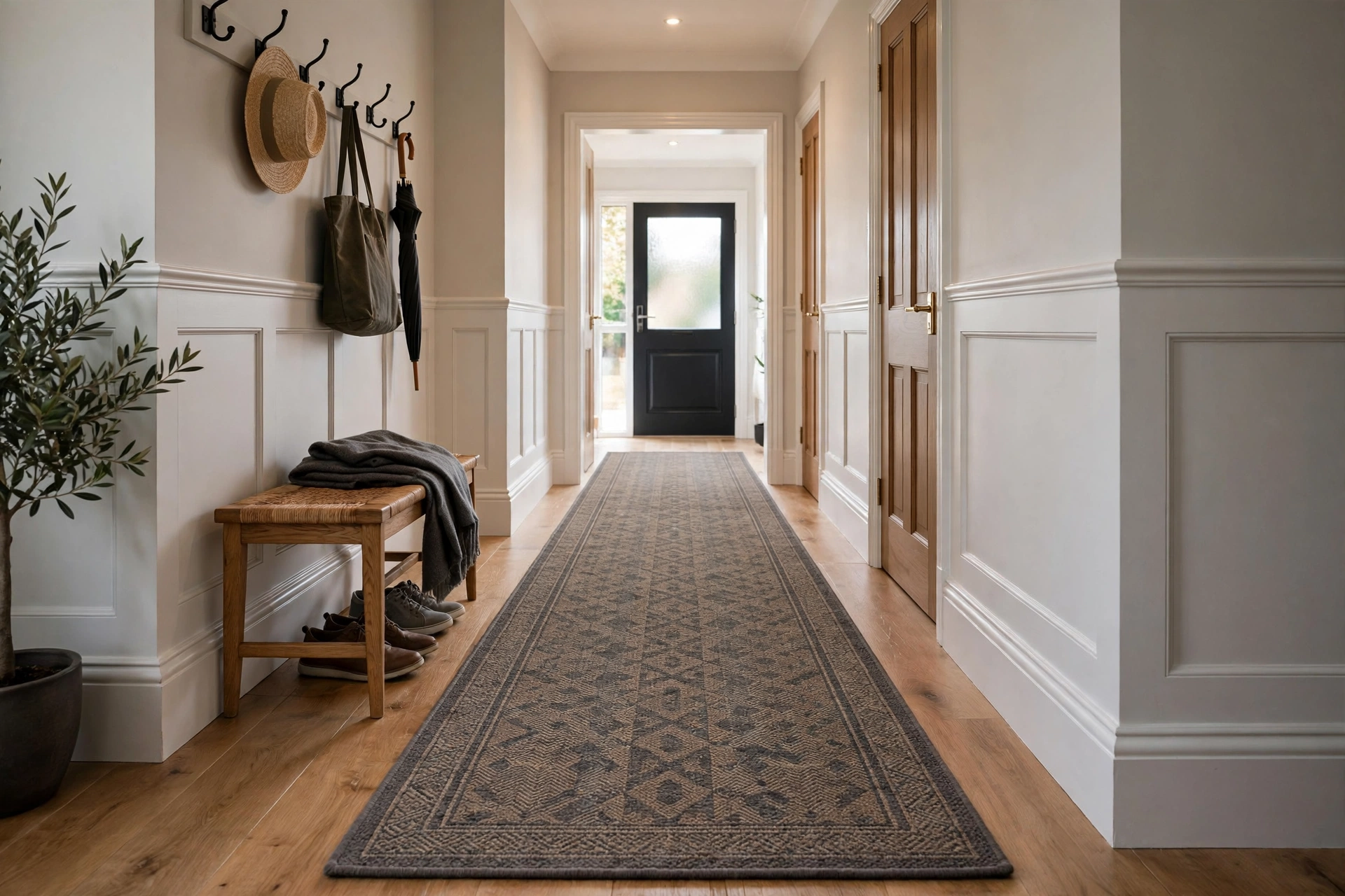Durable low-pile wool runner rug built for heavy hallway foot traffic
