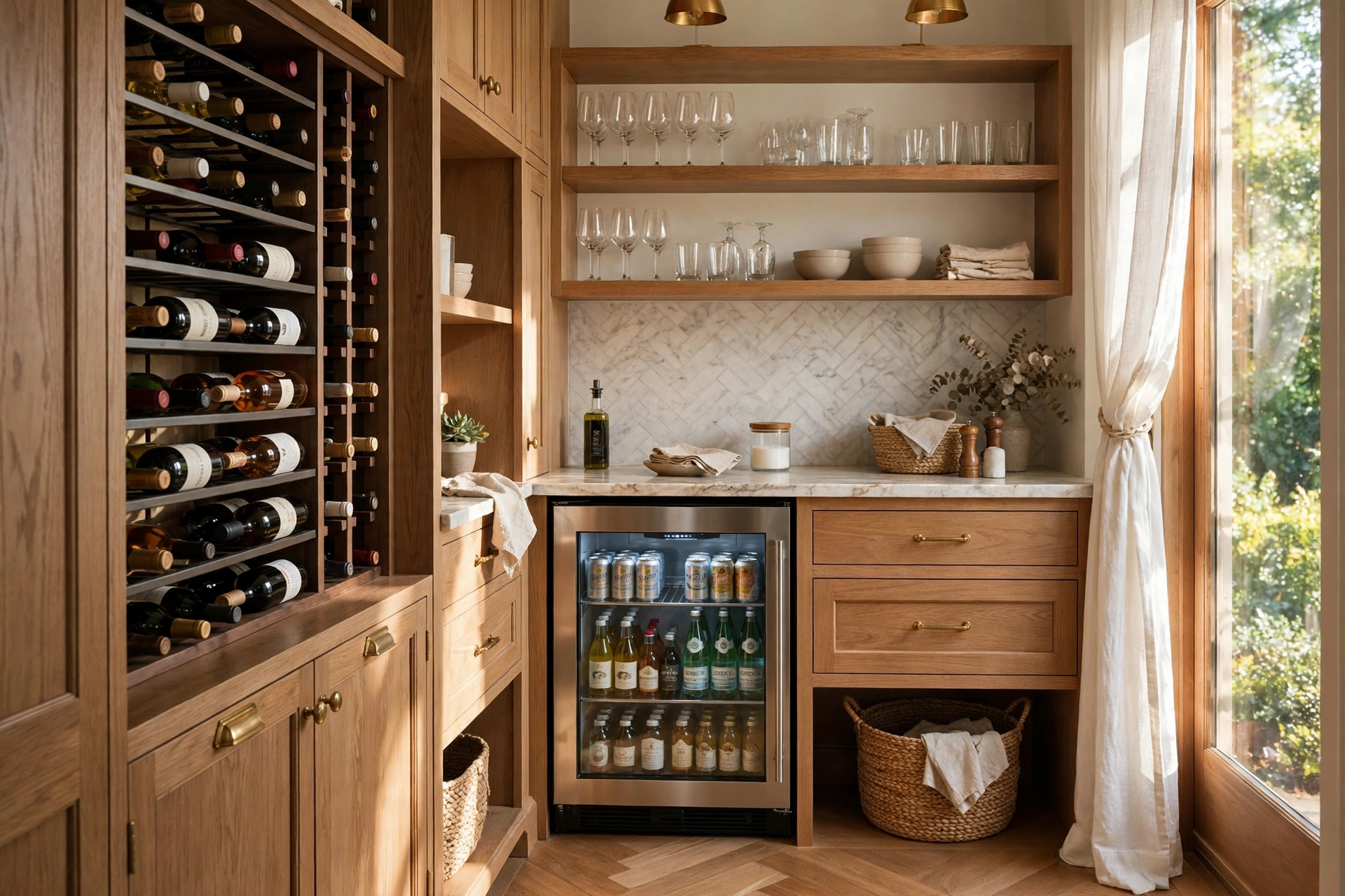 Wine Storage Racks And Beverage Fridge In A Butler's Pantry