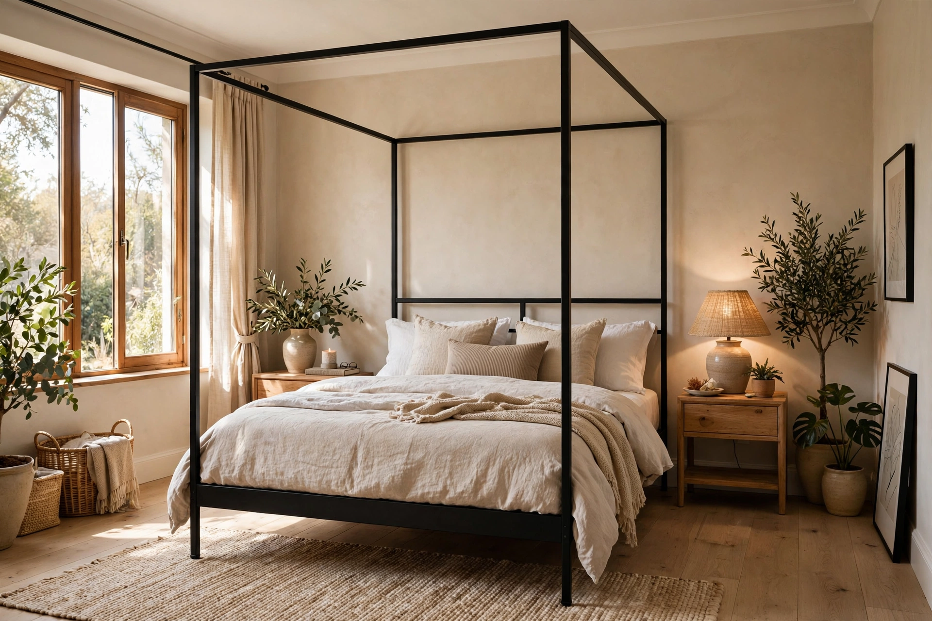 Black Steel Frame Canopy Bed Bedroom