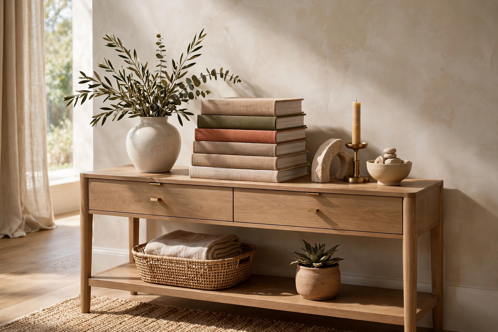 Stack Of Coffee Table Books Adding Height To Console Decor