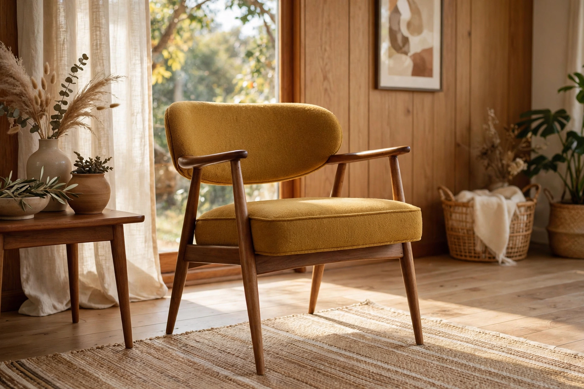 Mid Century Modern Accent Chair With Tapered Wooden Legs