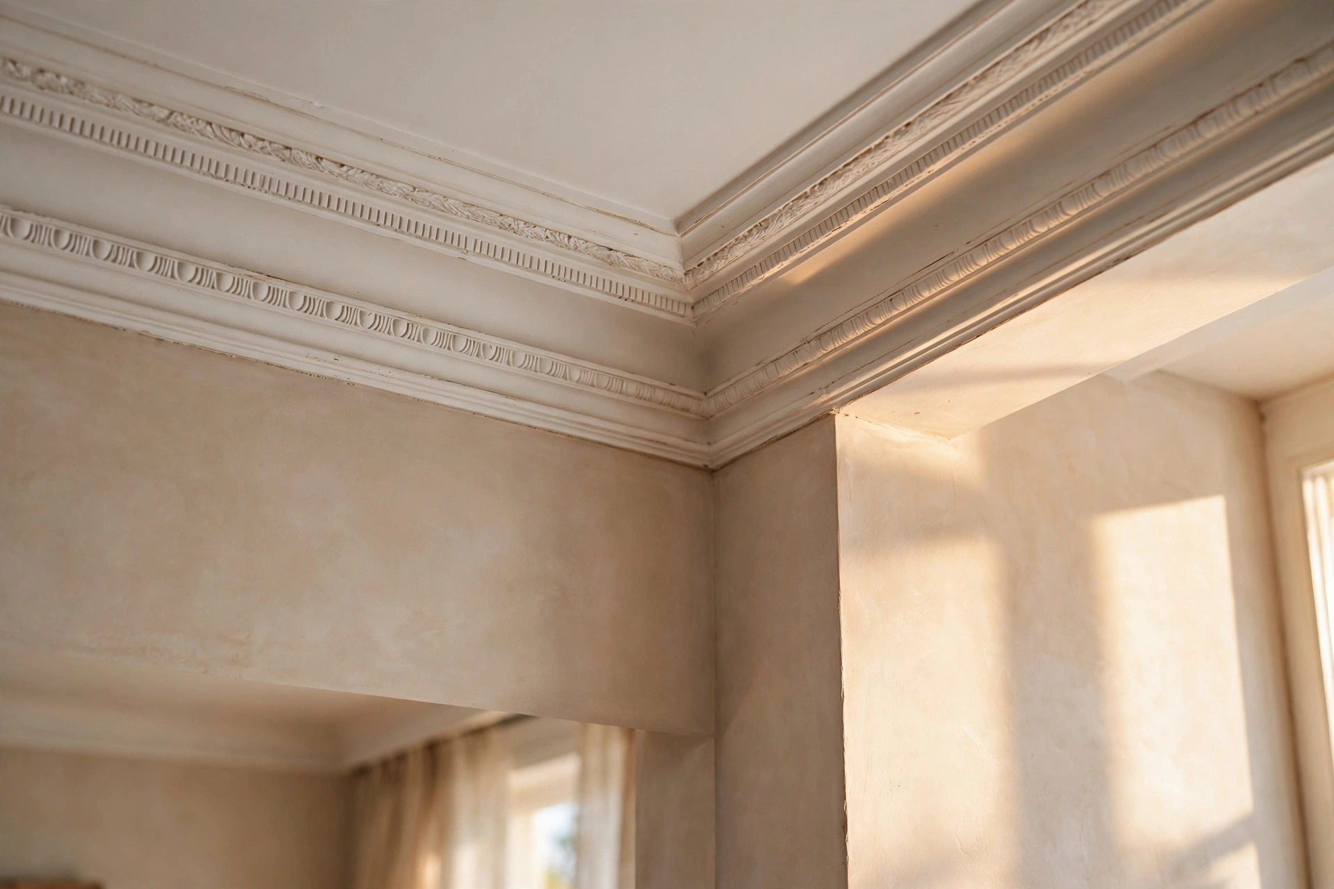Crown Molding Detail Where Living Room Walls Meet The Ceiling