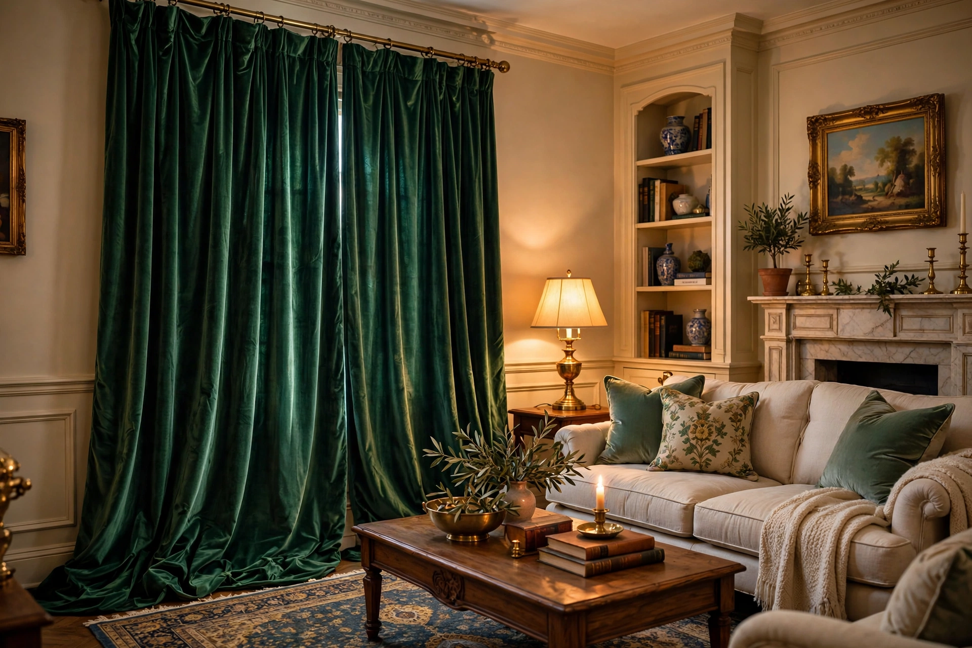 Luxurious Velvet Drapes In Cozy Living Room