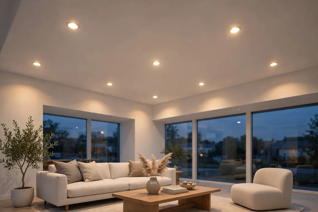 Living Room With Recessed Ceiling Lighting For Even Glow