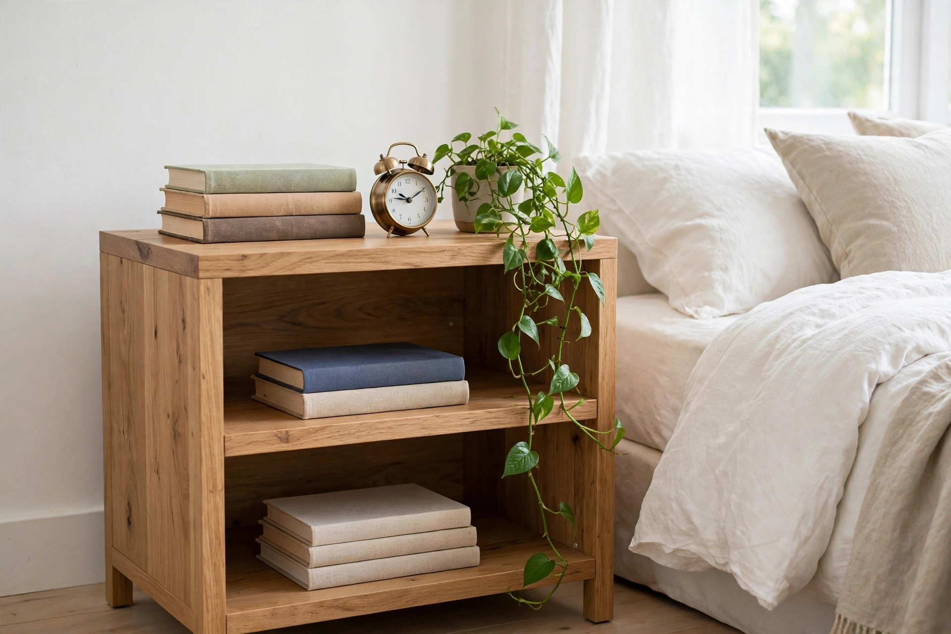 Nightstand With Open Shelves For Easy Bedside Reach