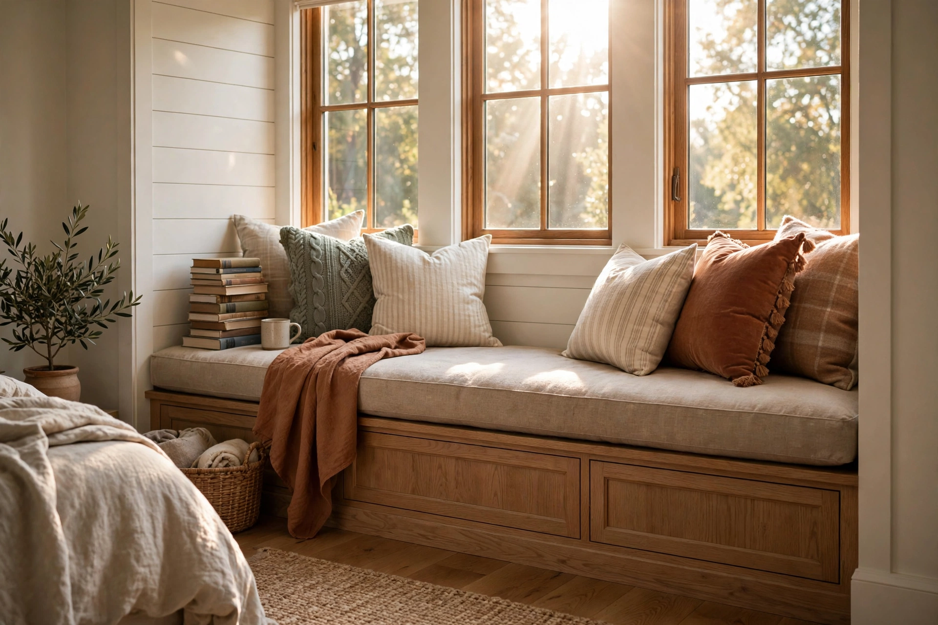 Built In Window Seat With Cushion And Pillows