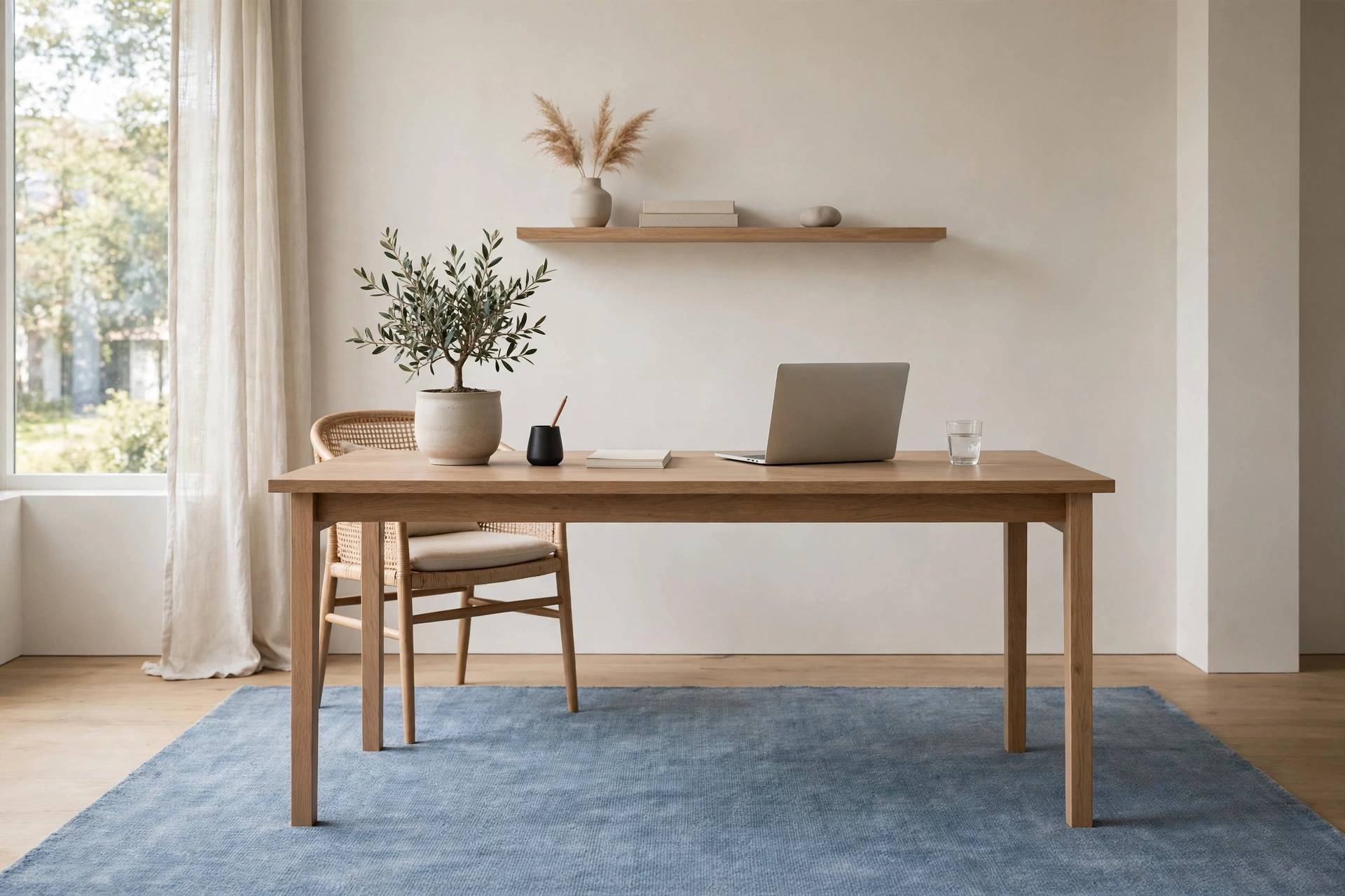 Home Office With Calming Blue Rug For Focus