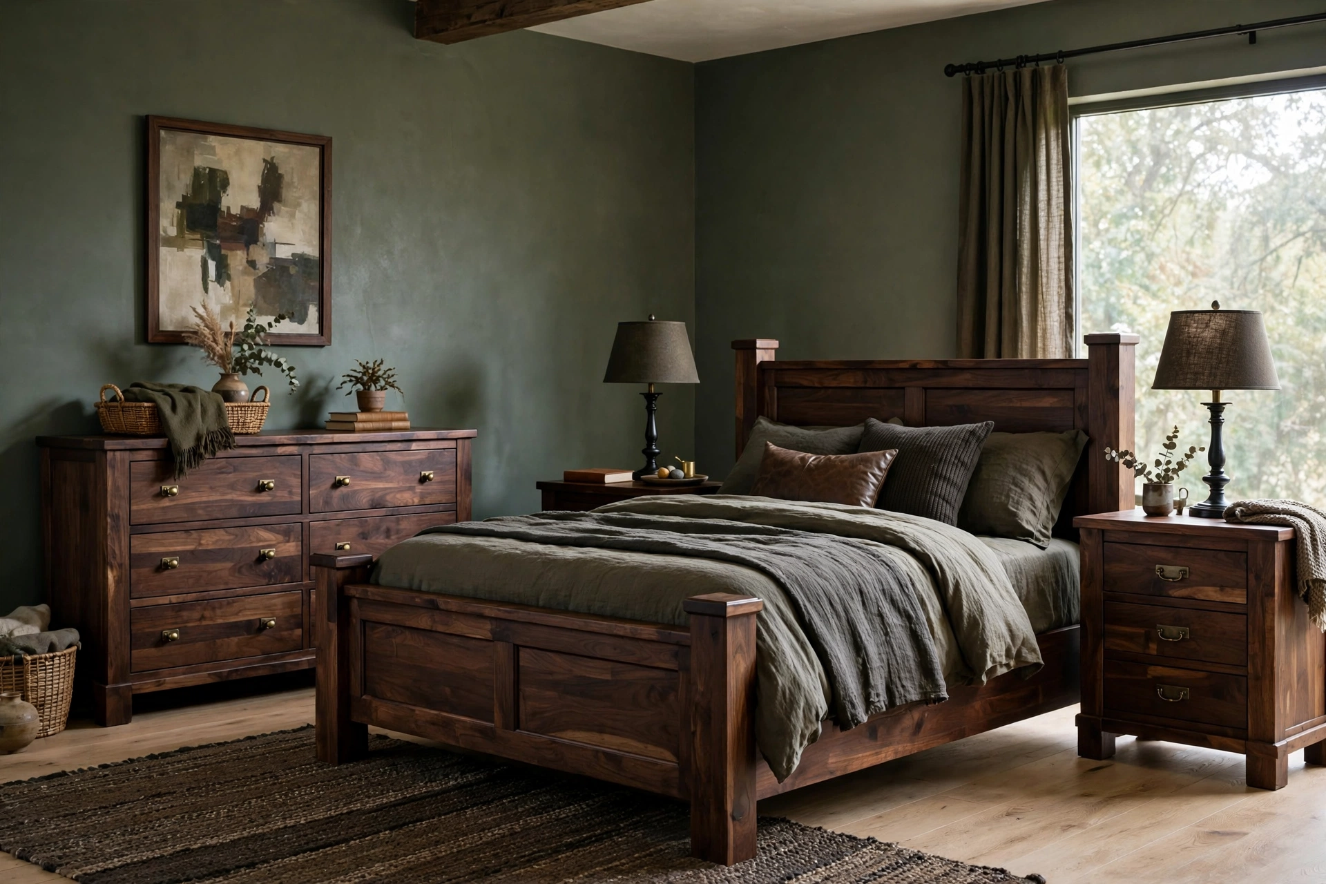 Dark Wood Furniture In A Masculine Bedroom