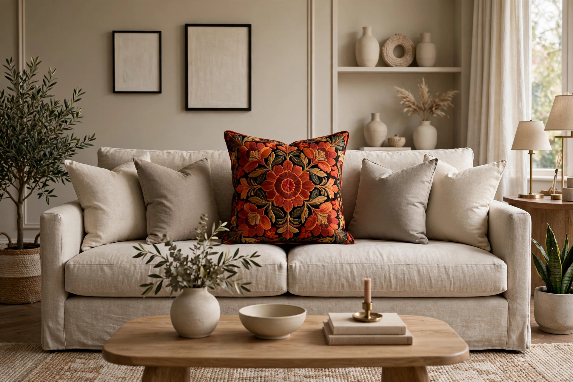 Bold Statement Throw Pillow As Focal Point On Sofa