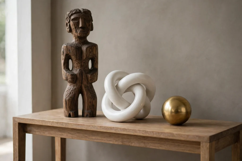 Sculptural Ceramic Objects Arranged On A Console Table