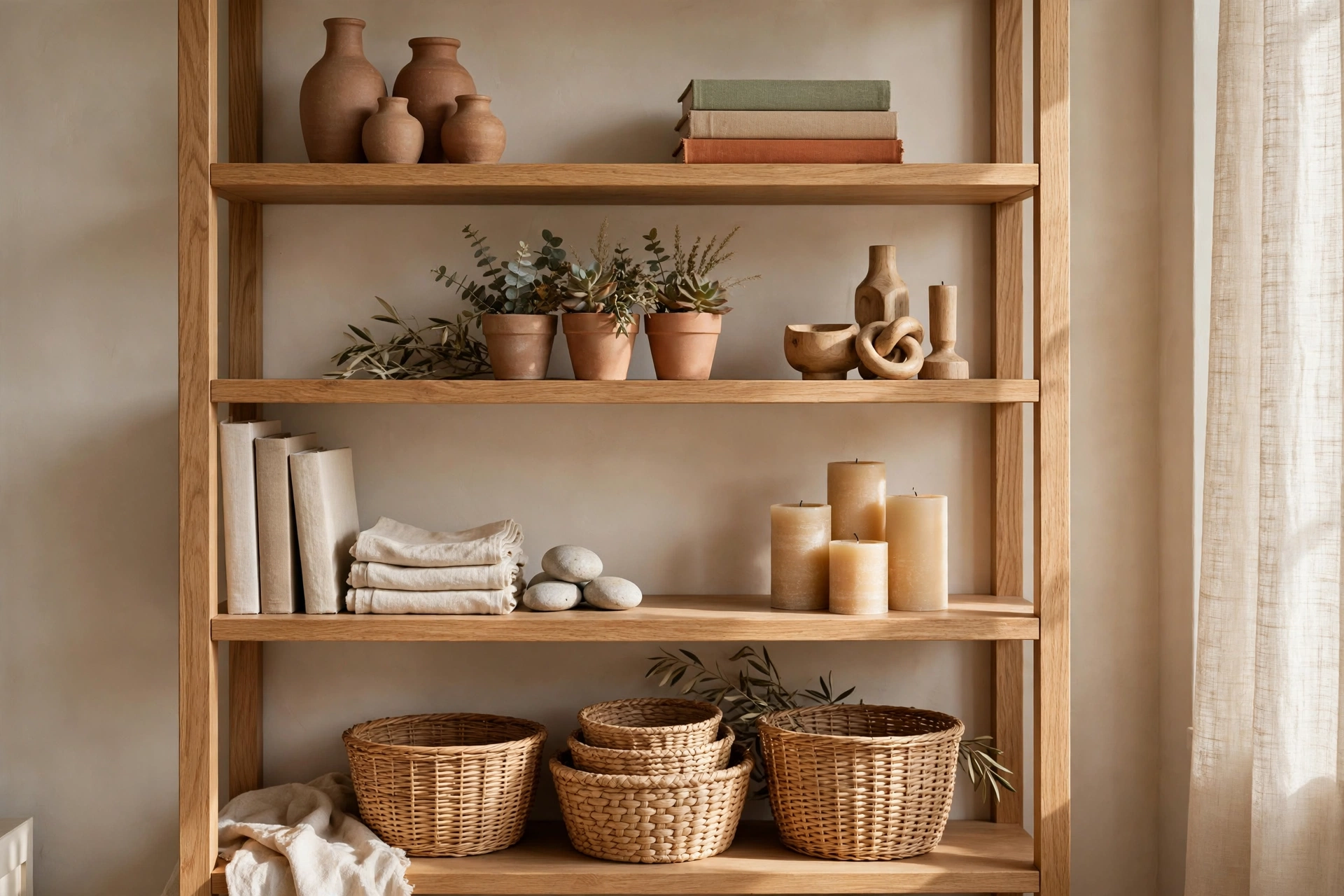 Bookshelf Vignette Styled In Odd Numbered Groupings Of Three