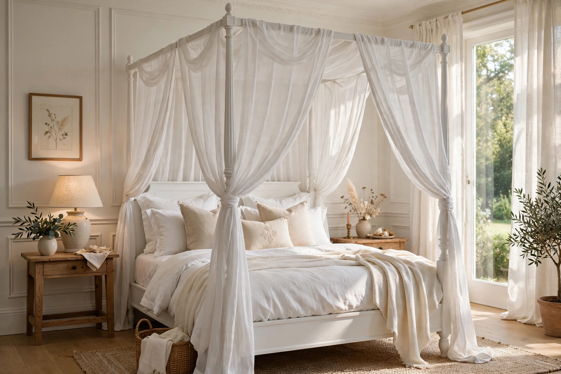 White Romantic Canopy Bed Elegant Bedroom