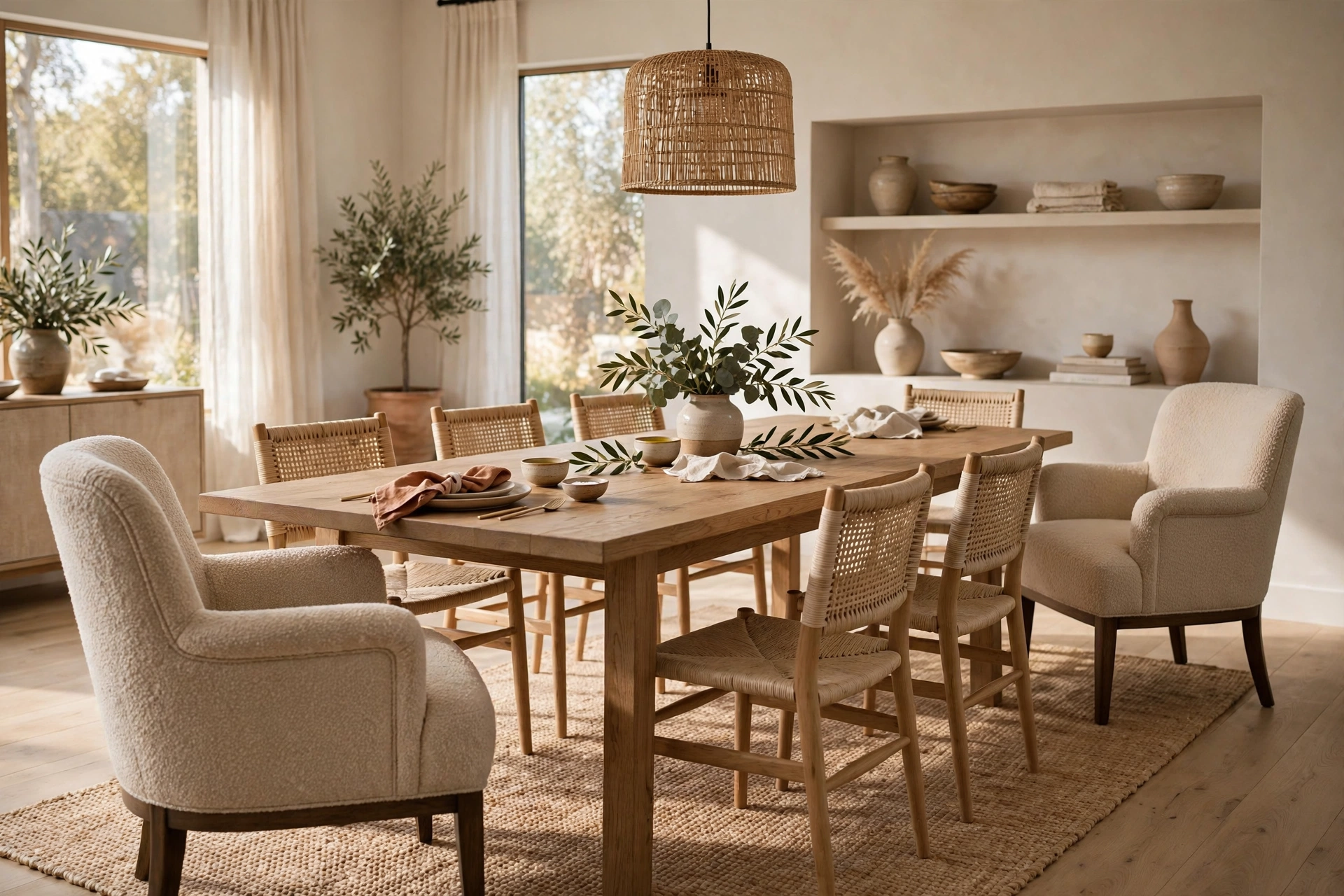 Upholstered Armchairs at the Ends of a Dining Table