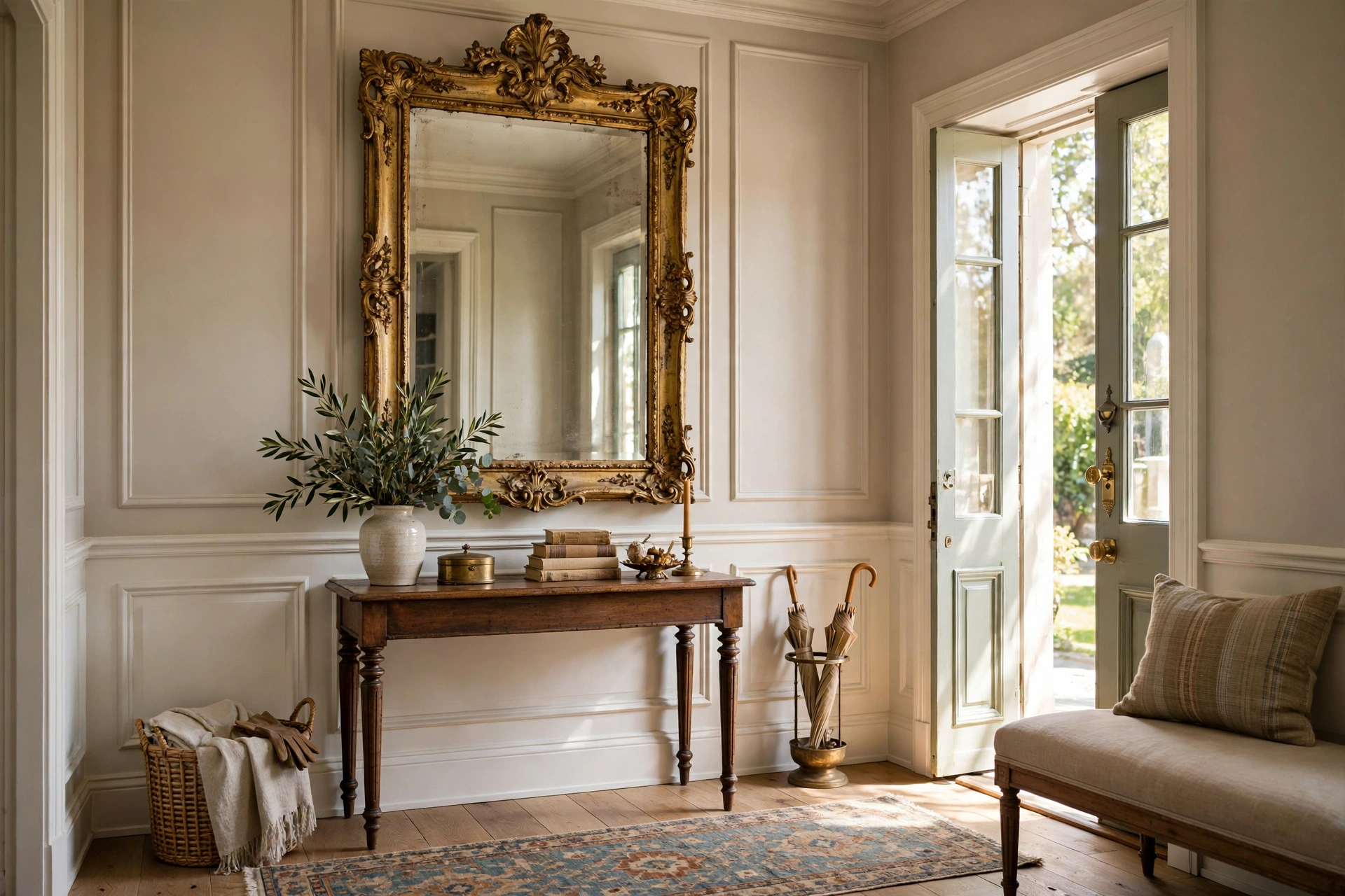 Vintage Ornate Mirror in a Classic Entryway