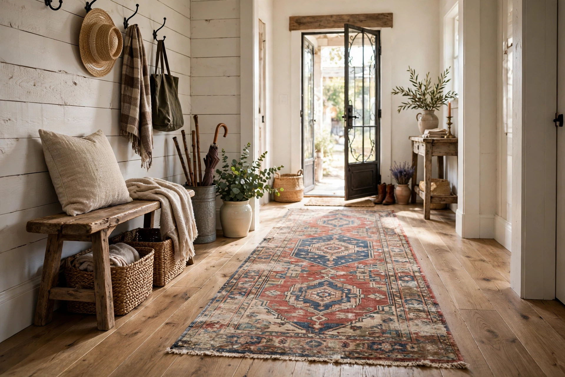 Vintage Runner Rug in a Rustic Farmhouse Entryway