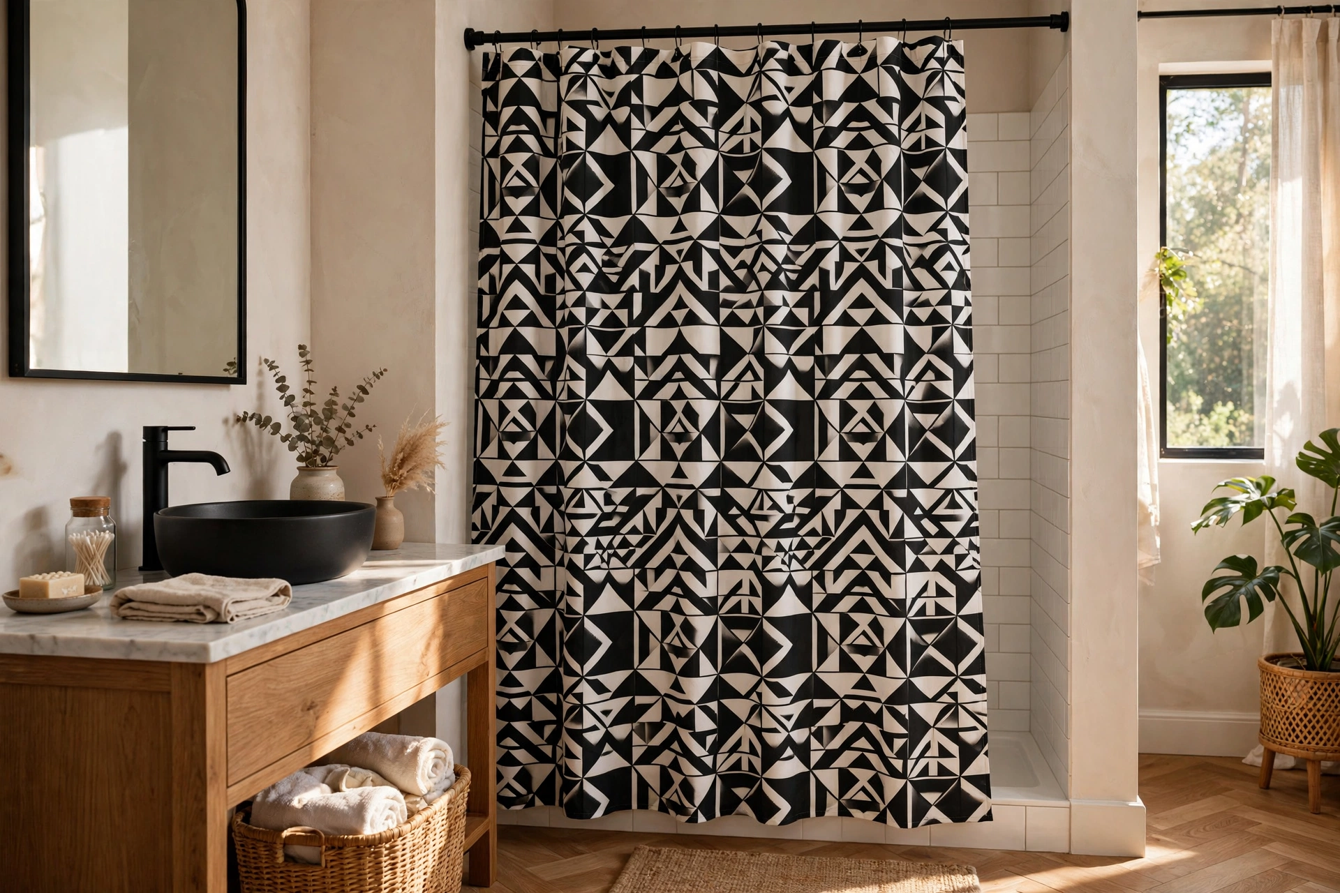 Black And White Geometric Pattern Shower Curtain