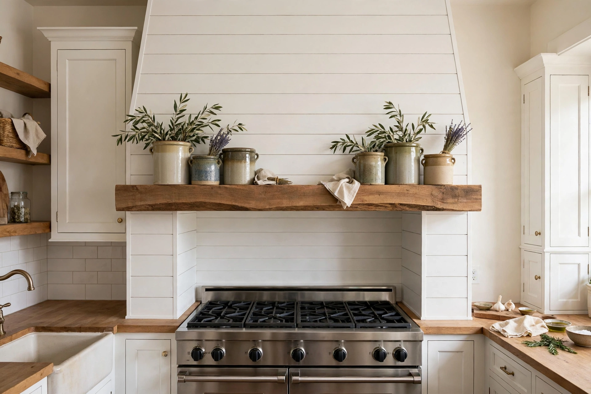 Shiplap Covered Farmhouse Range Hood Design