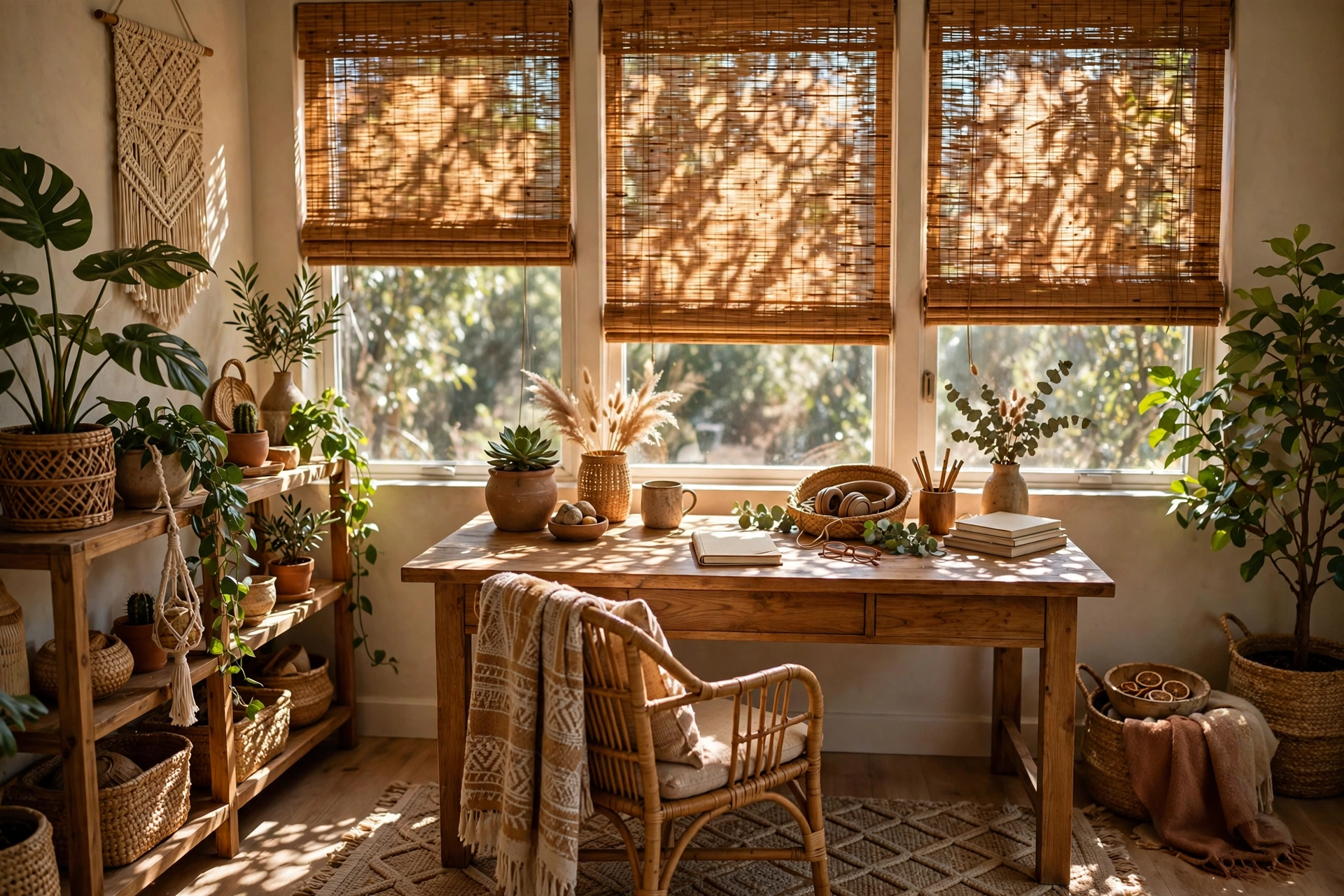 Woven Wood Bamboo Shades Warming A Home Office