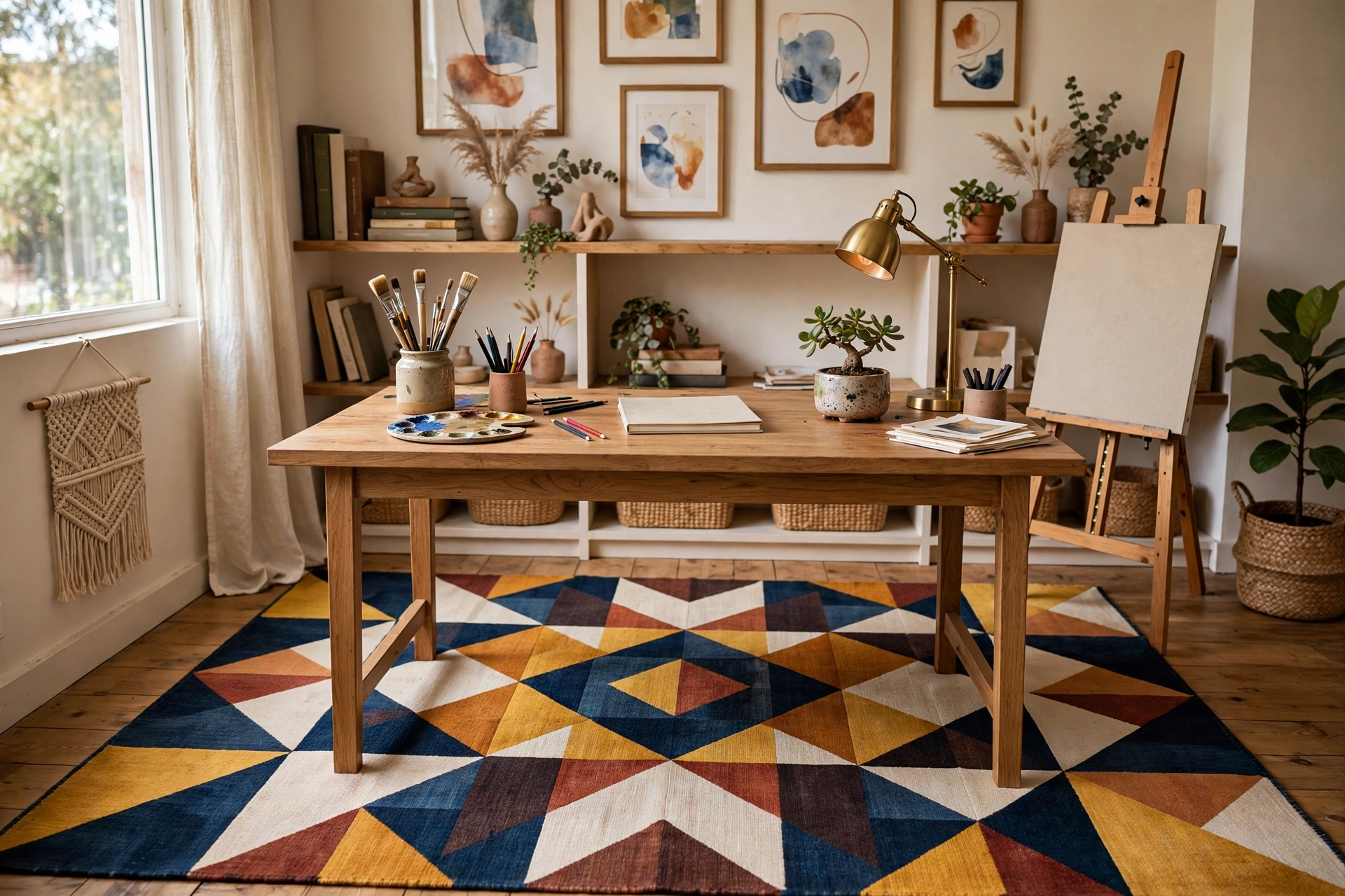 Patterned Rug Sparking Creativity In Home Office